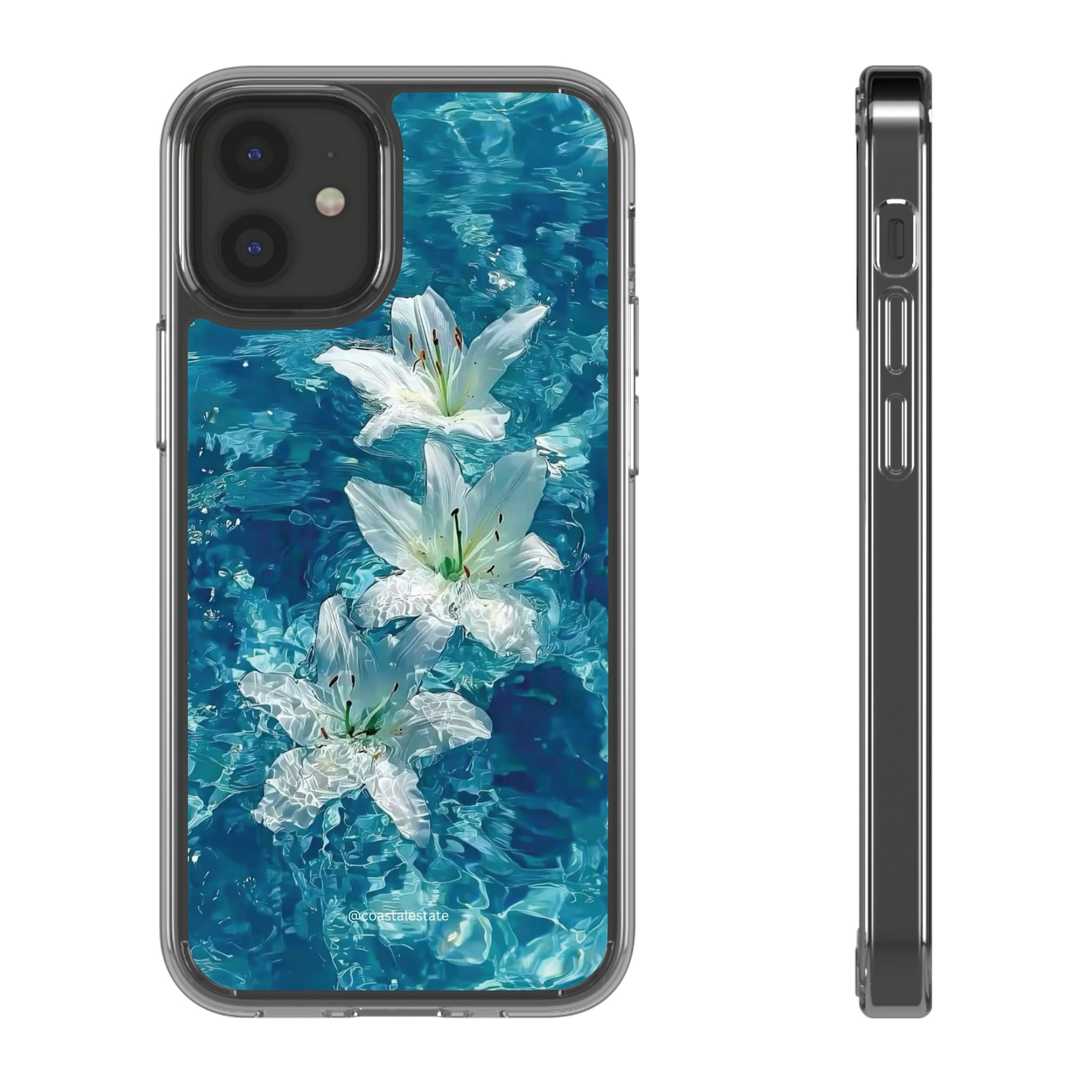 Clear Phone Case — Blue Water Lily Floral Design