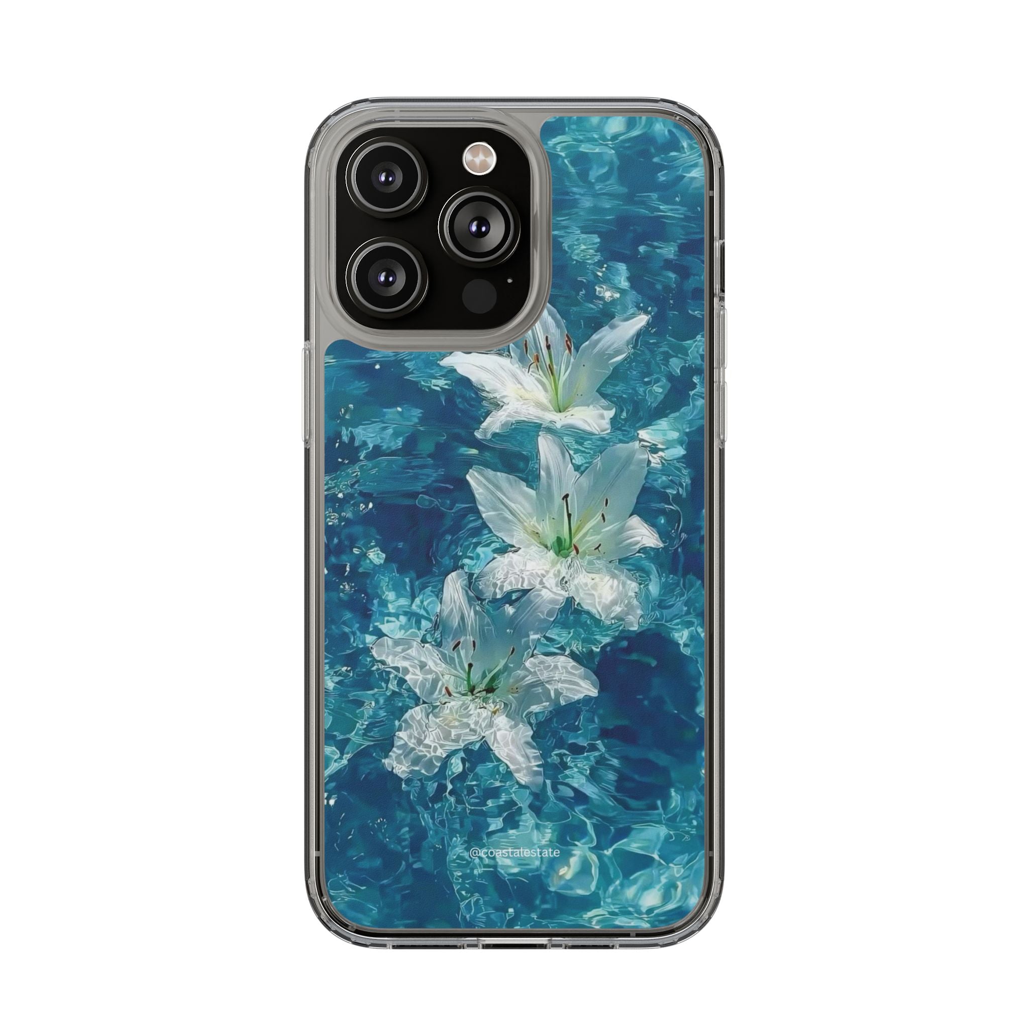 Clear Phone Case — Blue Water Lily Floral Design