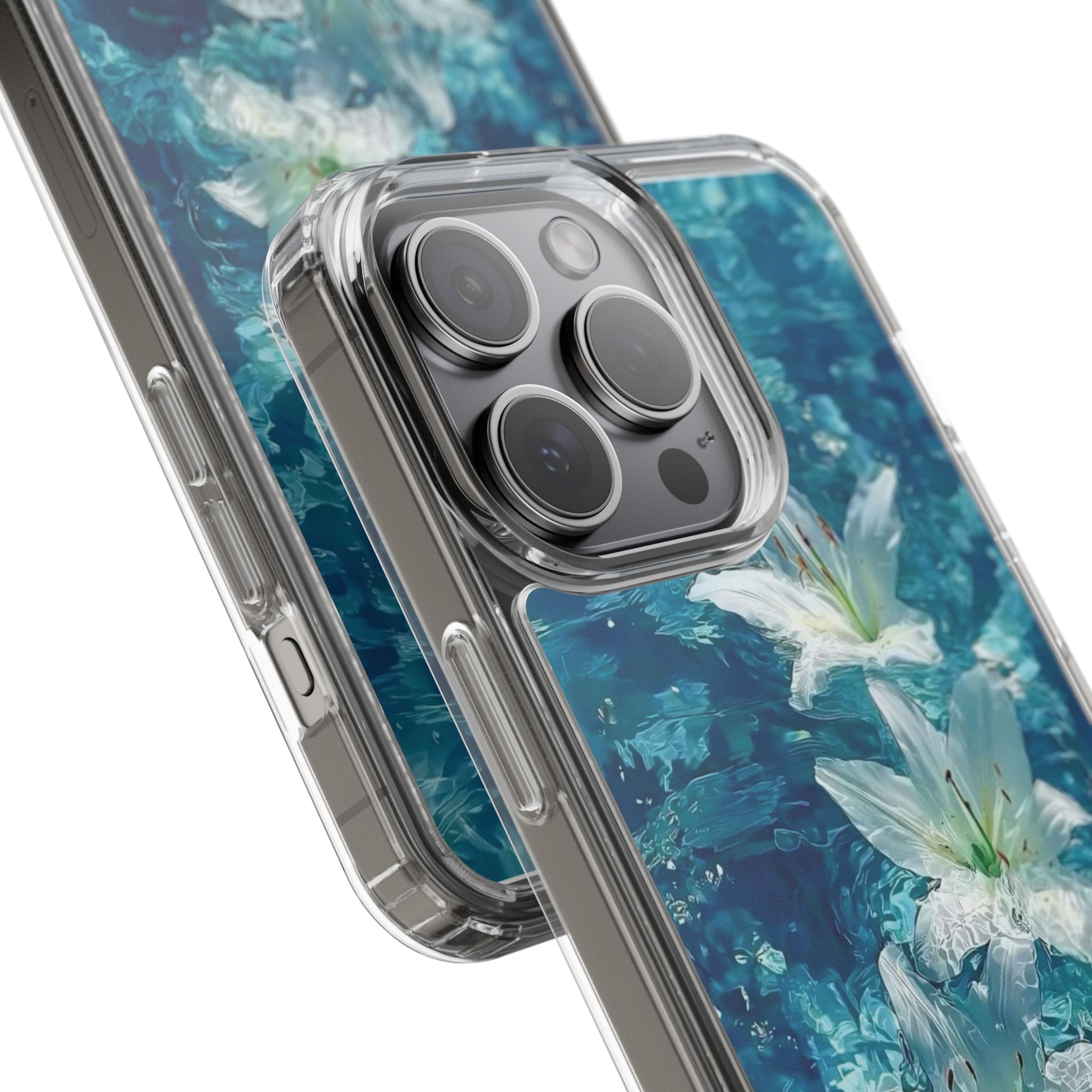 Clear Phone Case — Blue Water Lily Floral Design