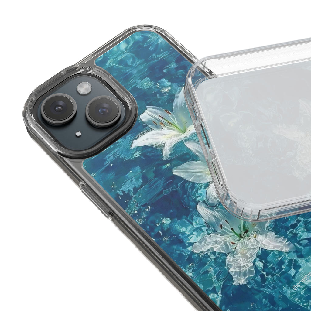 Clear Phone Case — Blue Water Lily Floral Design