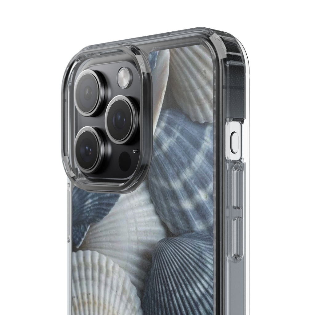 Seashell Pattern Clear Phone Case — Coastal Blue Shells iPhone Case