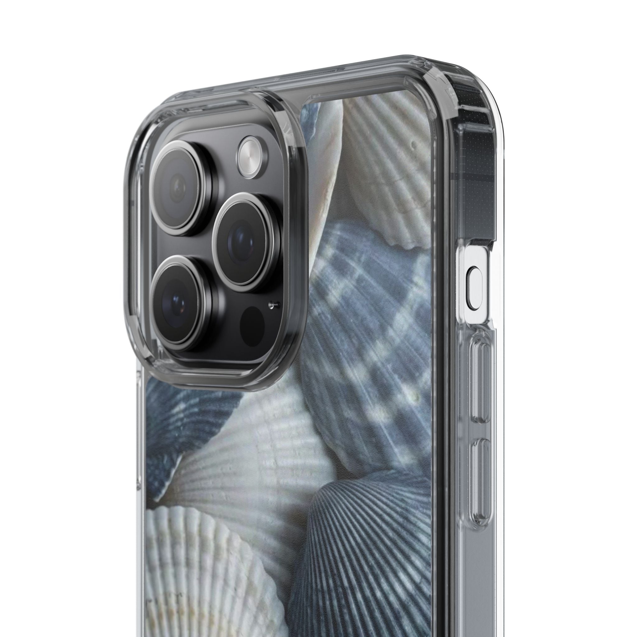 Seashell Pattern Clear Phone Case — Coastal Blue Shells iPhone Case
