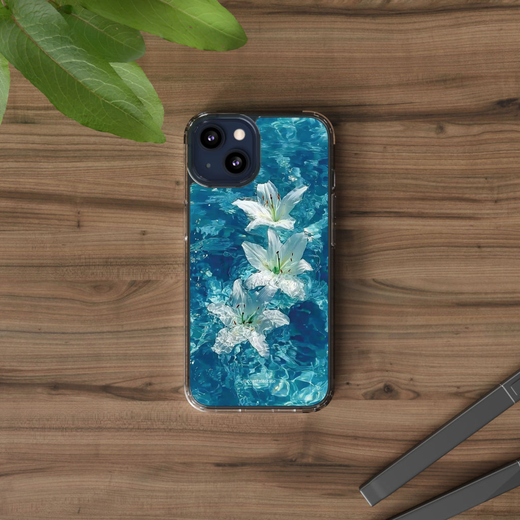 Clear Phone Case — Blue Water Lily Floral Design