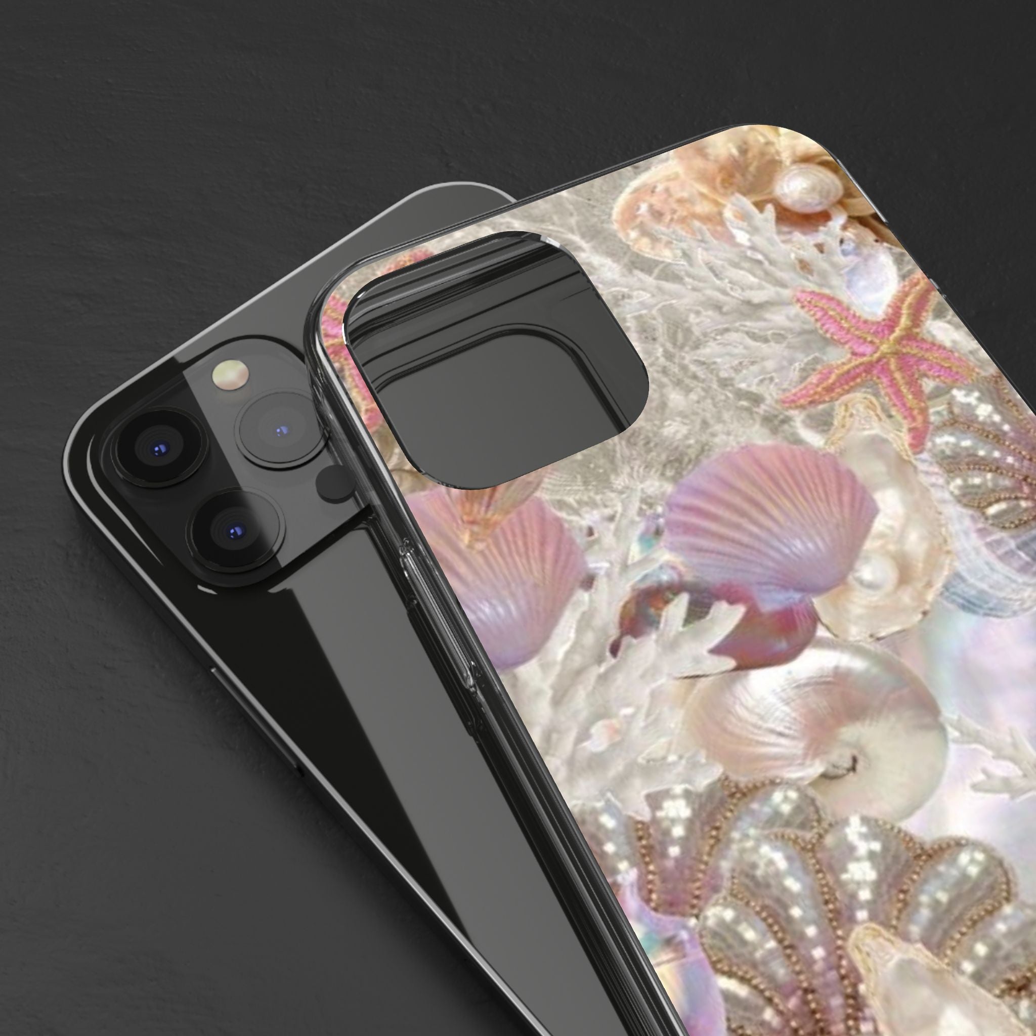 Seashell Gem Clear Phone Case — Iridescent Mermaid Beach Design