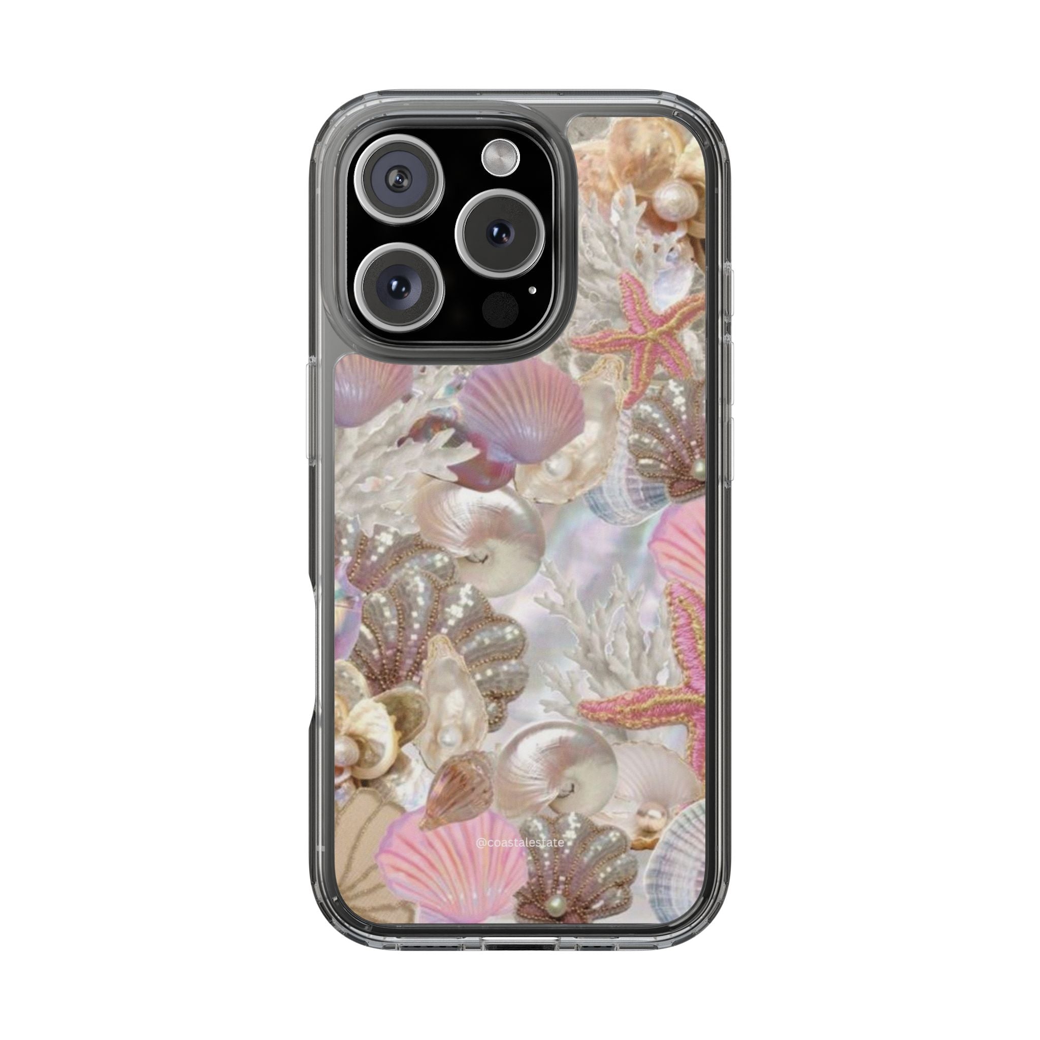 Seashell Gem Clear Phone Case — Iridescent Mermaid Beach Design
