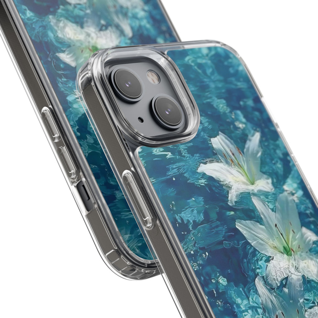Clear Phone Case — Blue Water Lily Floral Design