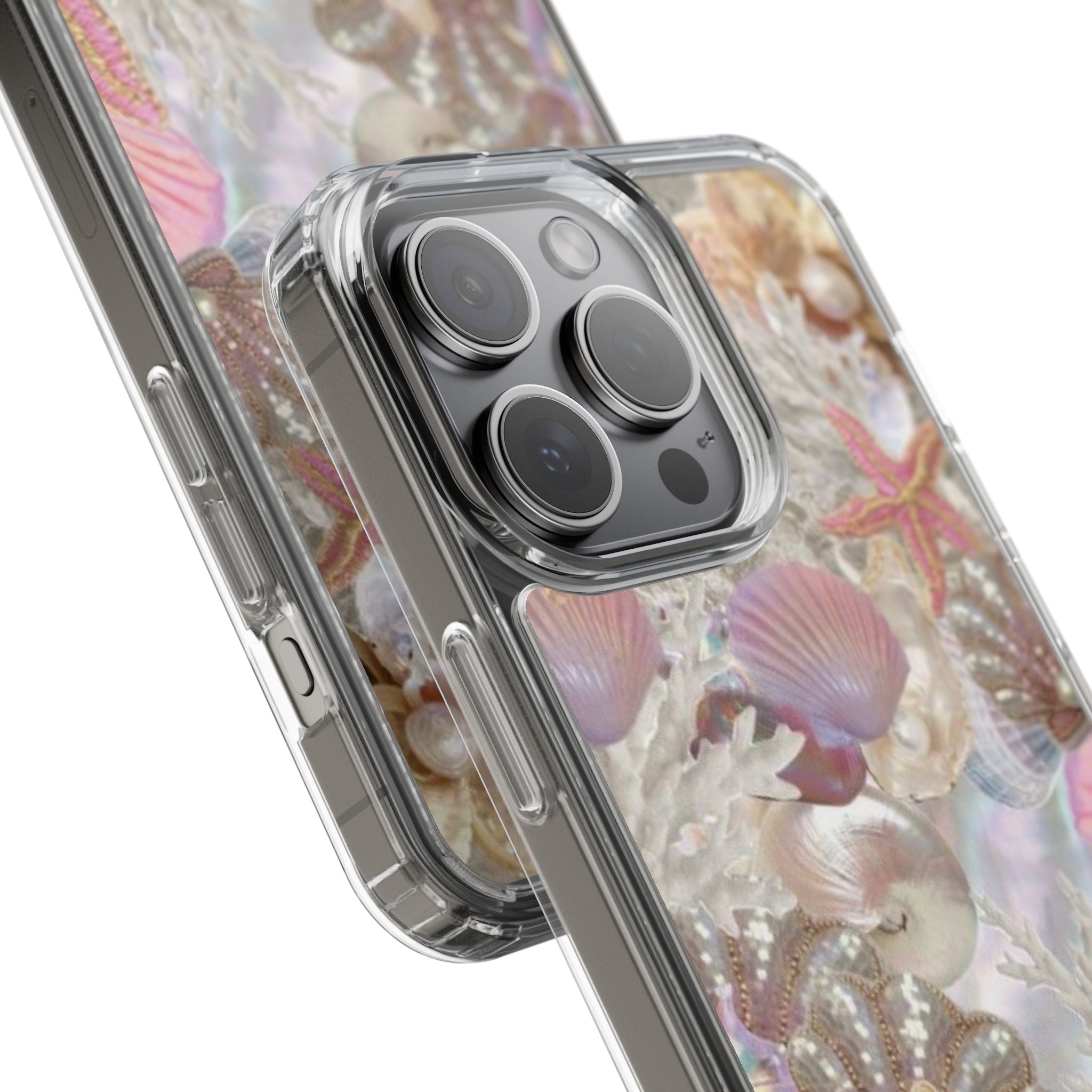 Seashell Gem Clear Phone Case — Iridescent Mermaid Beach Design