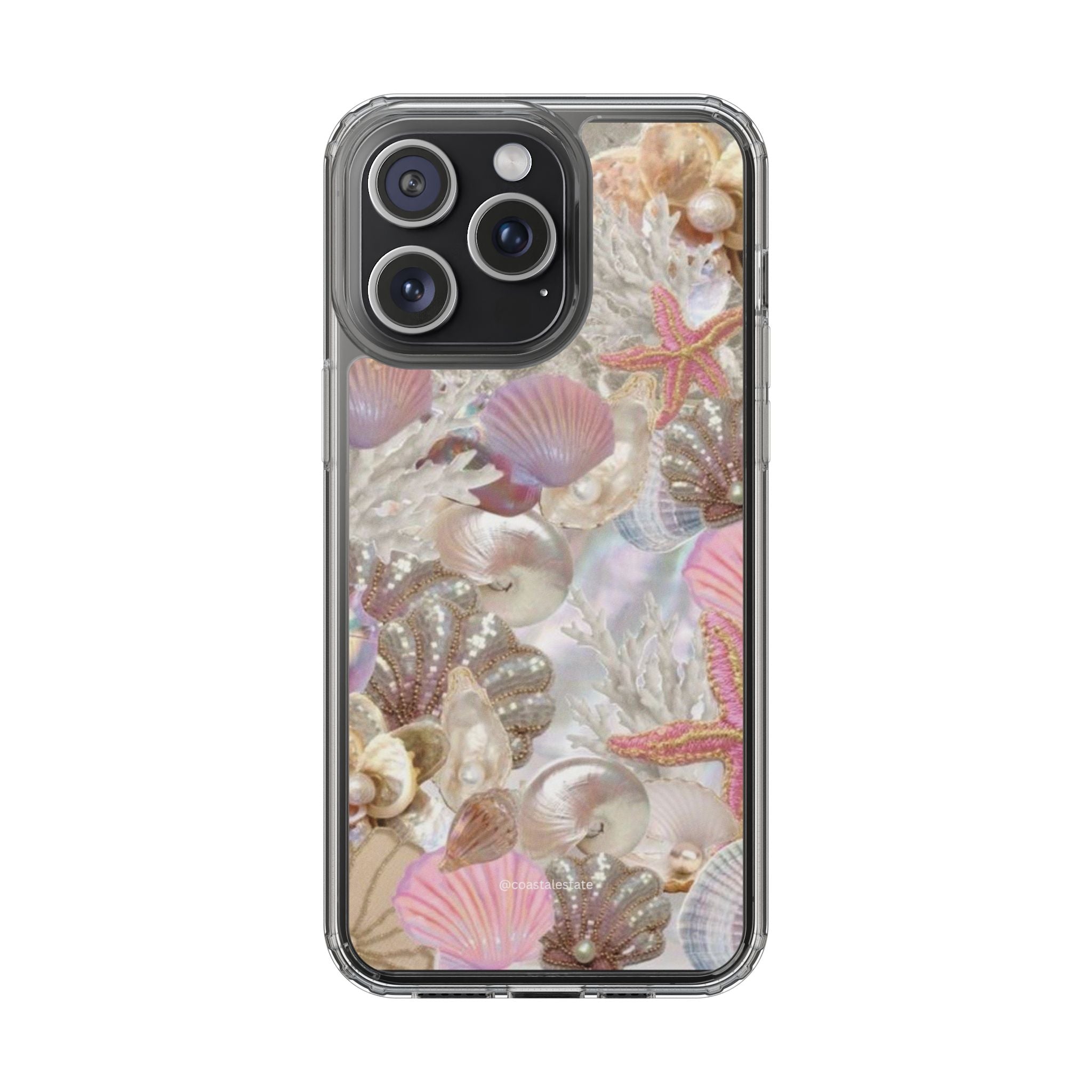 Seashell Gem Clear Phone Case — Iridescent Mermaid Beach Design