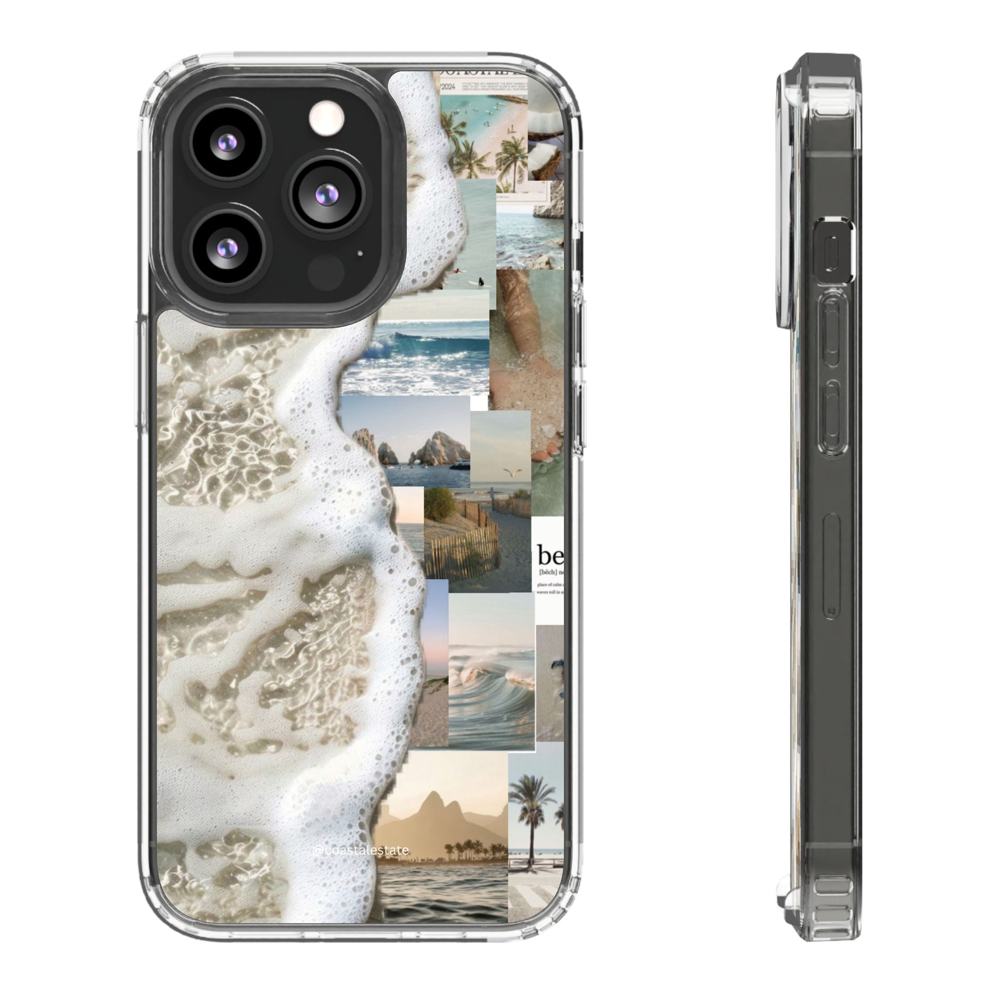Clear Phone Case — Coastal Collage Beach Foam Design