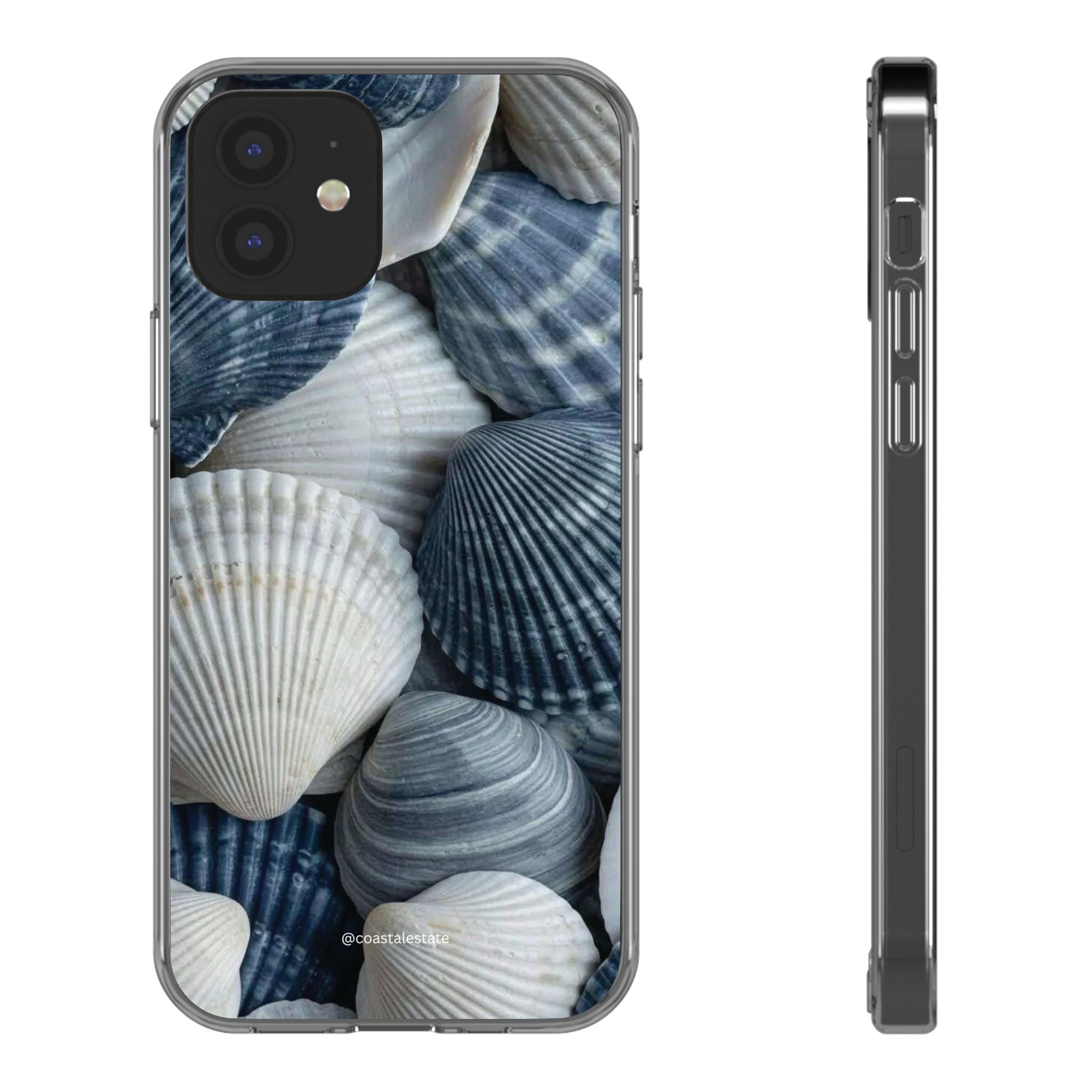 Seashell Pattern Clear Phone Case — Coastal Blue Shells iPhone Case
