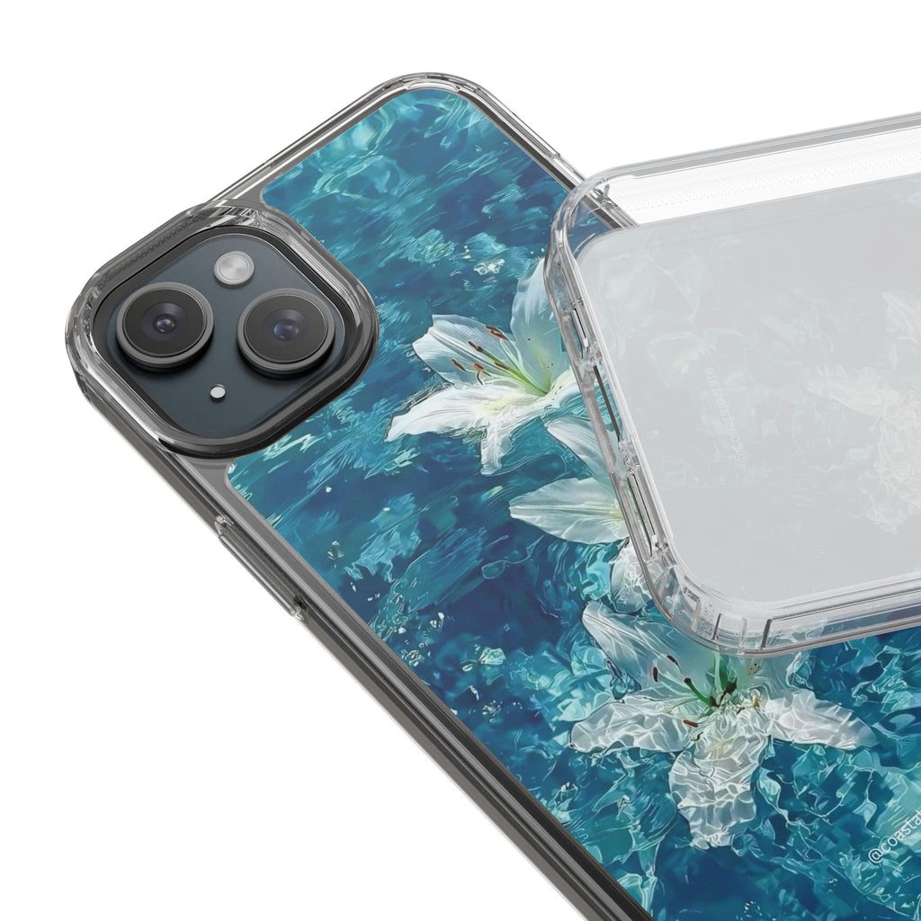 Clear Phone Case — Blue Water Lily Floral Design