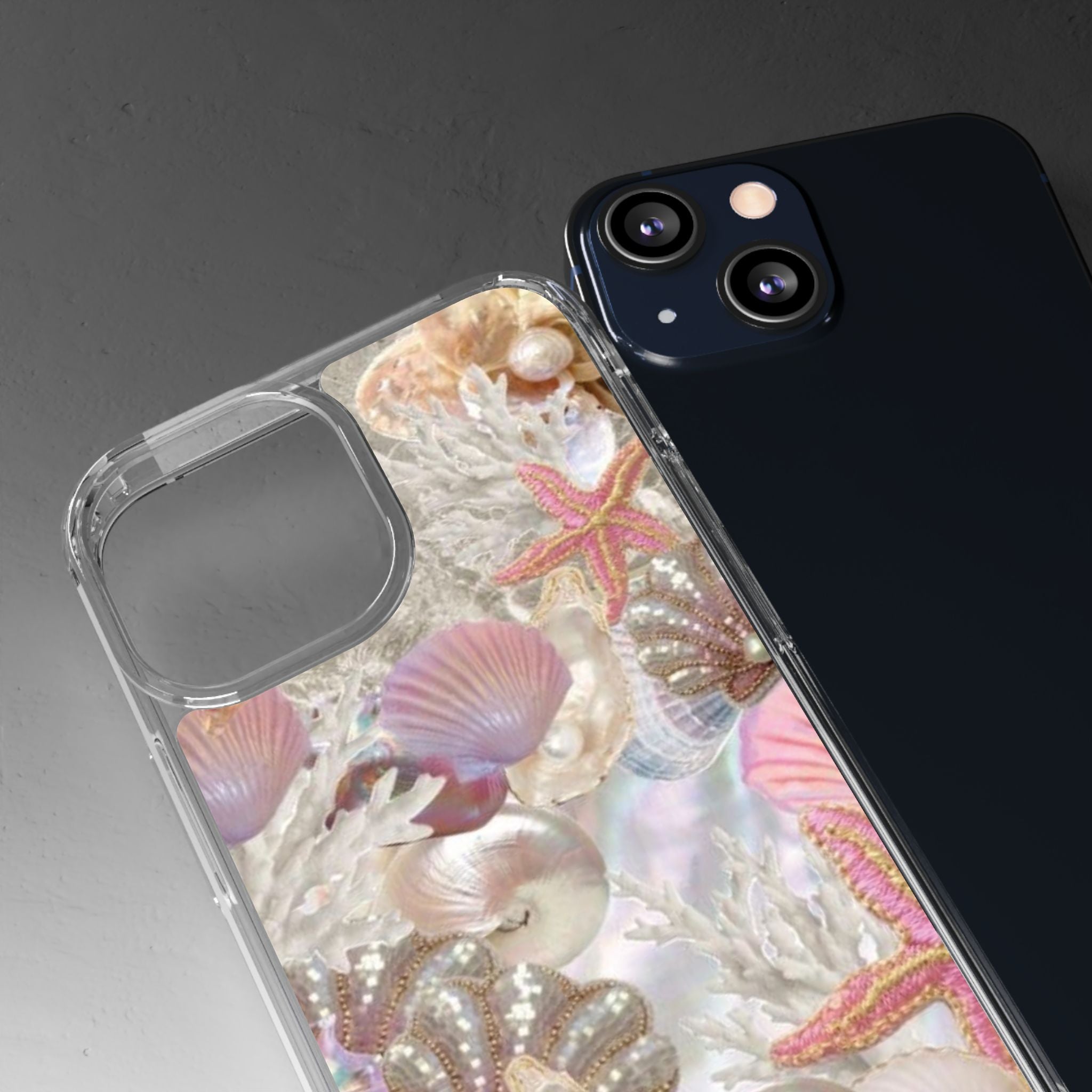 Seashell Gem Clear Phone Case — Iridescent Mermaid Beach Design