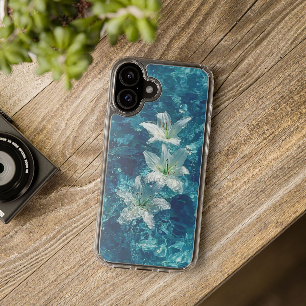 Clear Phone Case — Blue Water Lily Floral Design