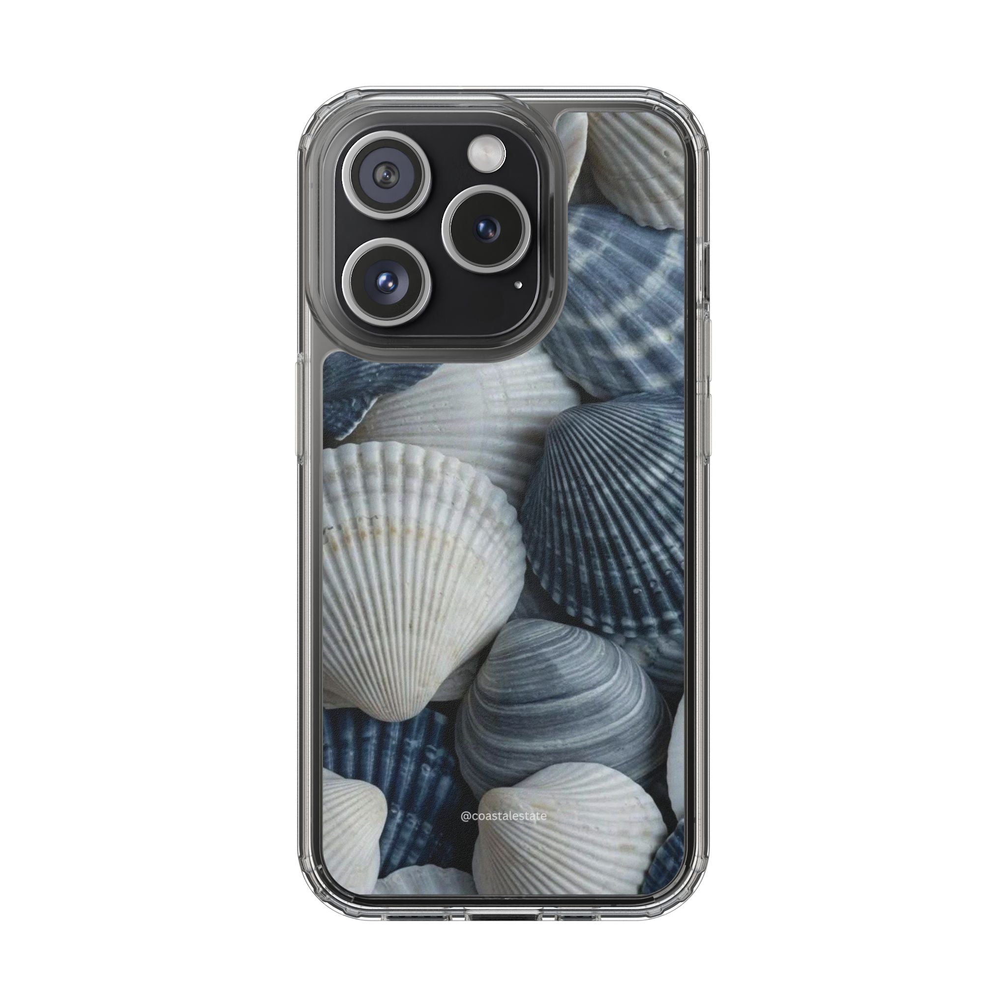 Seashell Pattern Clear Phone Case — Coastal Blue Shells iPhone Case