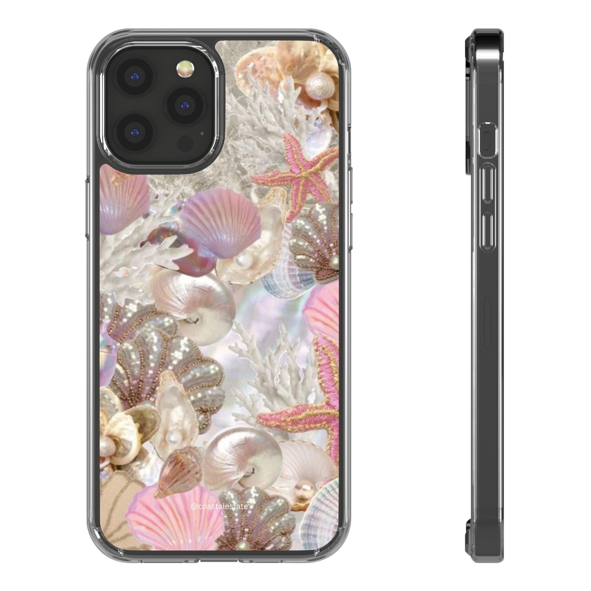 Seashell Gem Clear Phone Case — Iridescent Mermaid Beach Design