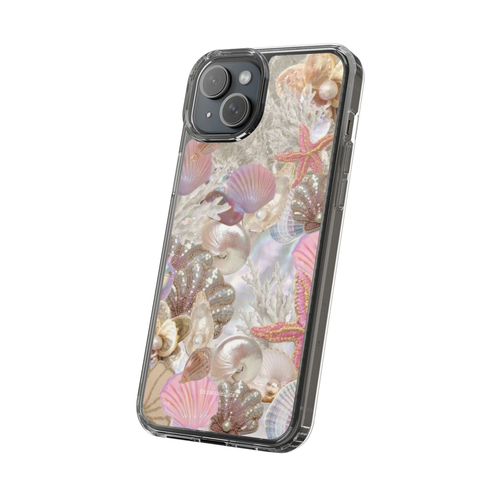 Seashell Gem Clear Phone Case — Iridescent Mermaid Beach Design