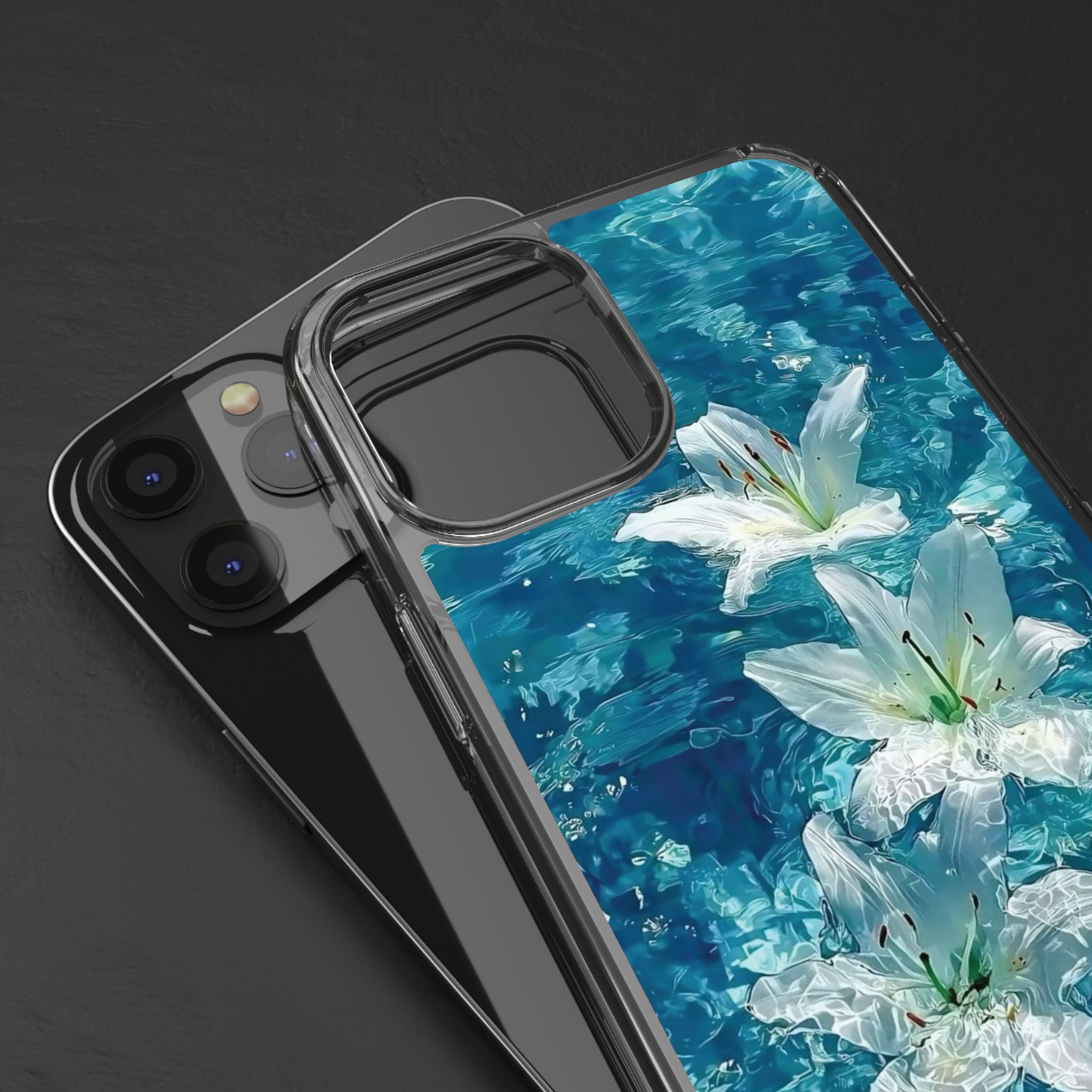 Clear Phone Case — Blue Water Lily Floral Design