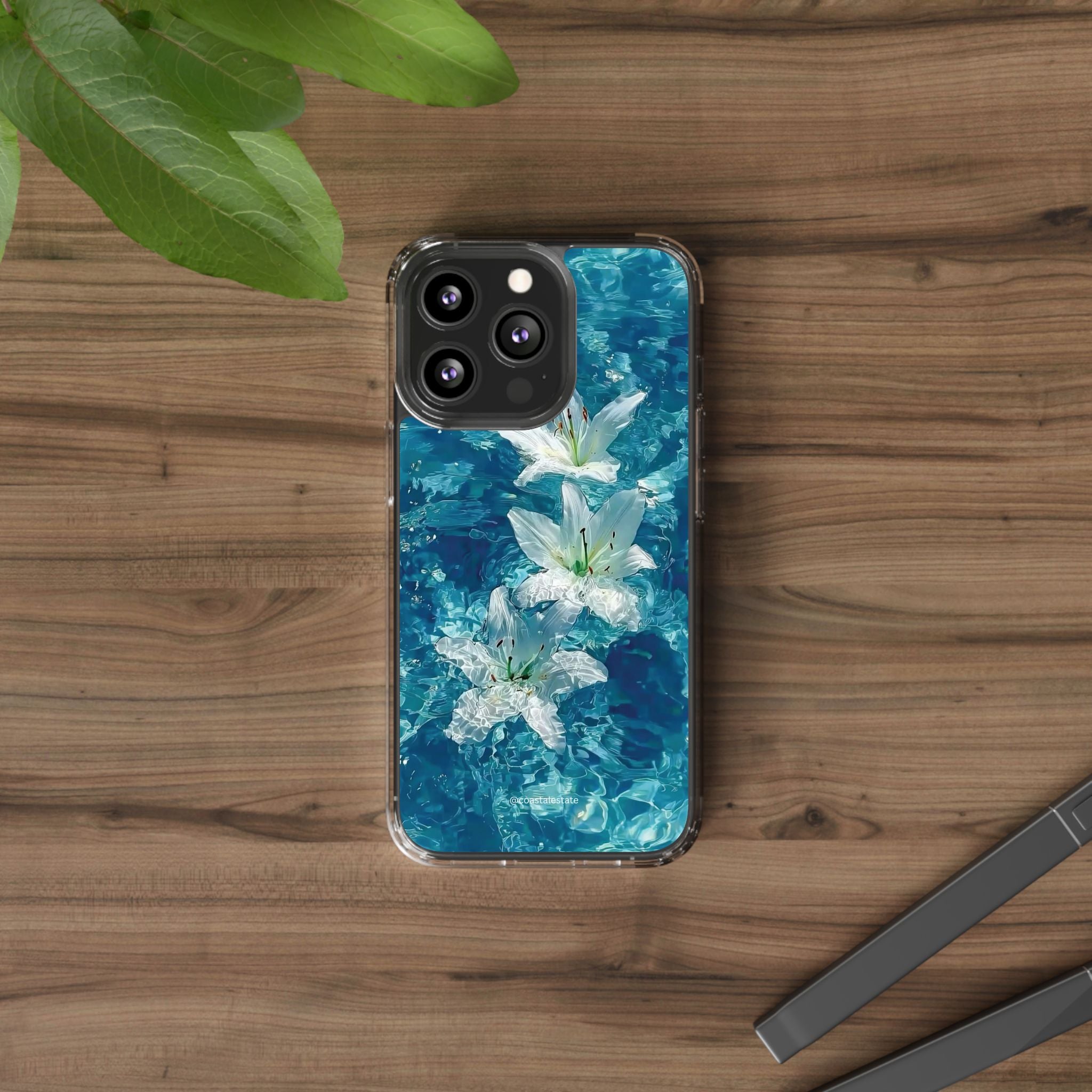 Clear Phone Case — Blue Water Lily Floral Design