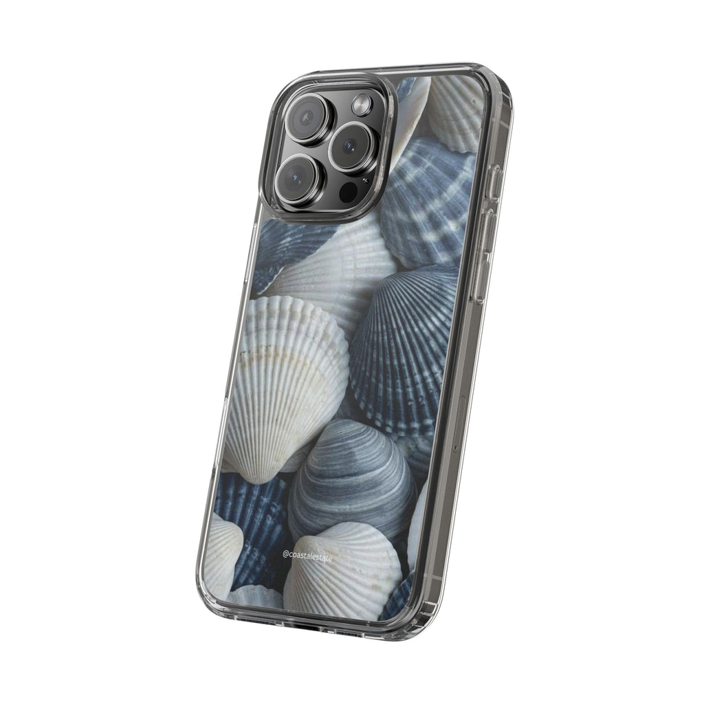 Seashell Pattern Clear Phone Case — Coastal Blue Shells iPhone Case