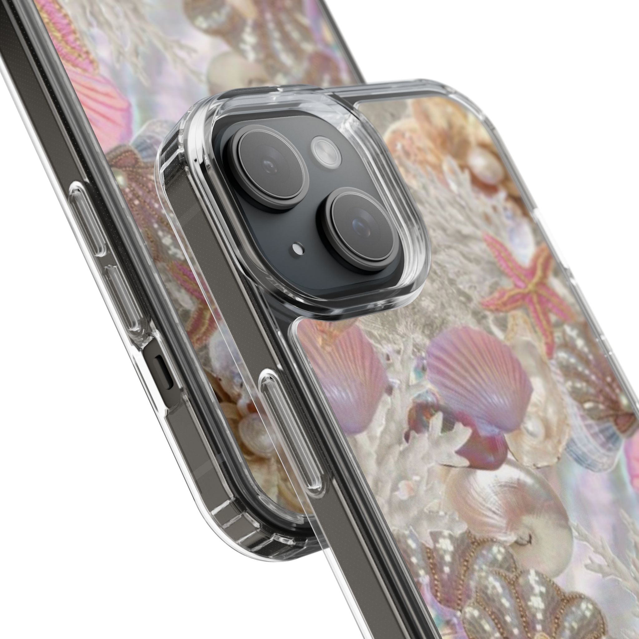 Seashell Gem Clear Phone Case — Iridescent Mermaid Beach Design