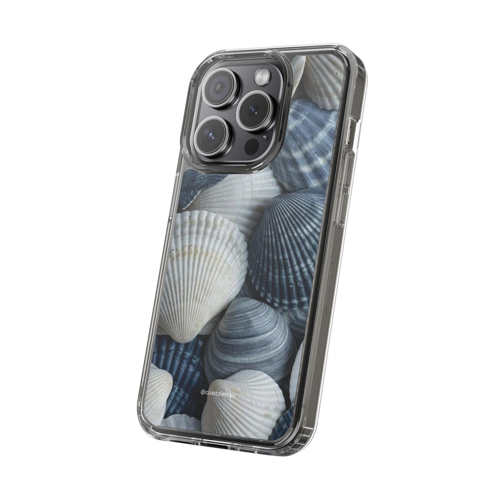 Seashell Pattern Clear Phone Case — Coastal Blue Shells iPhone Case