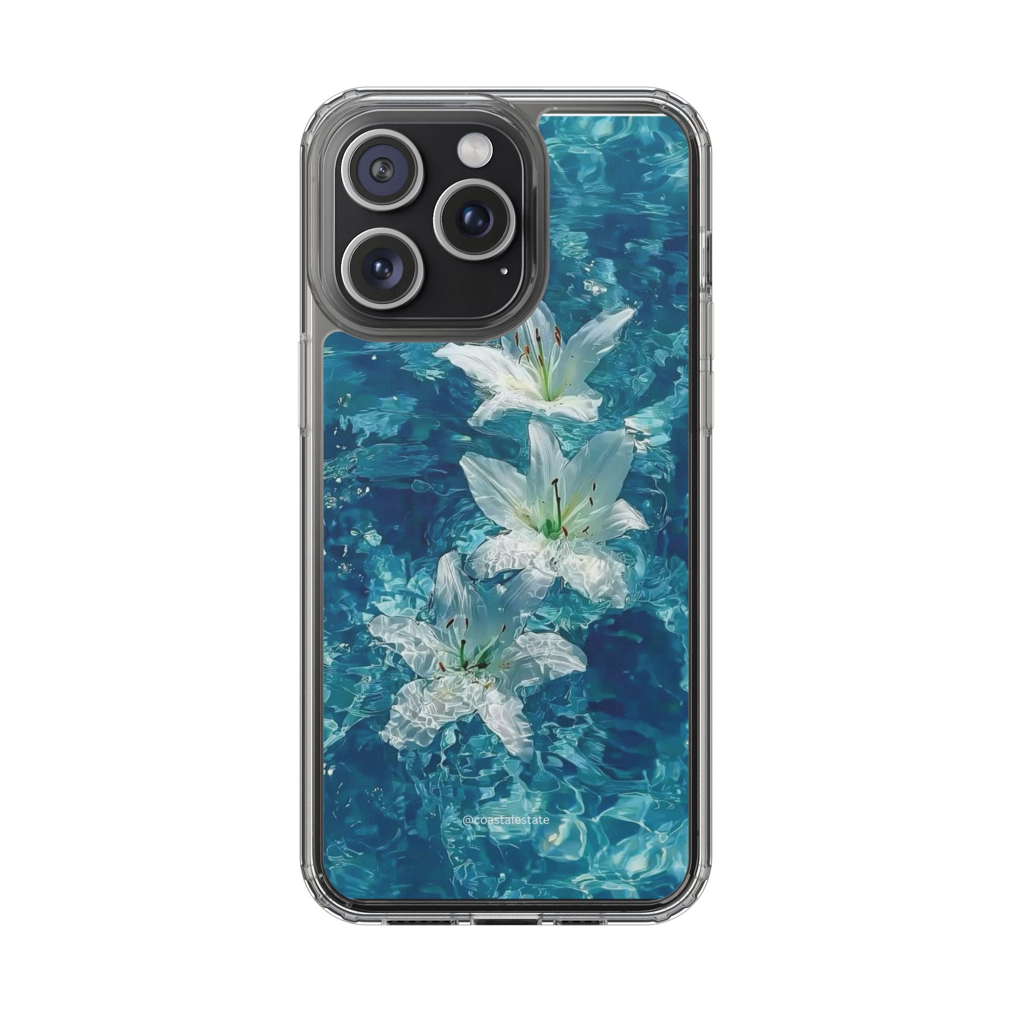 Clear Phone Case — Blue Water Lily Floral Design