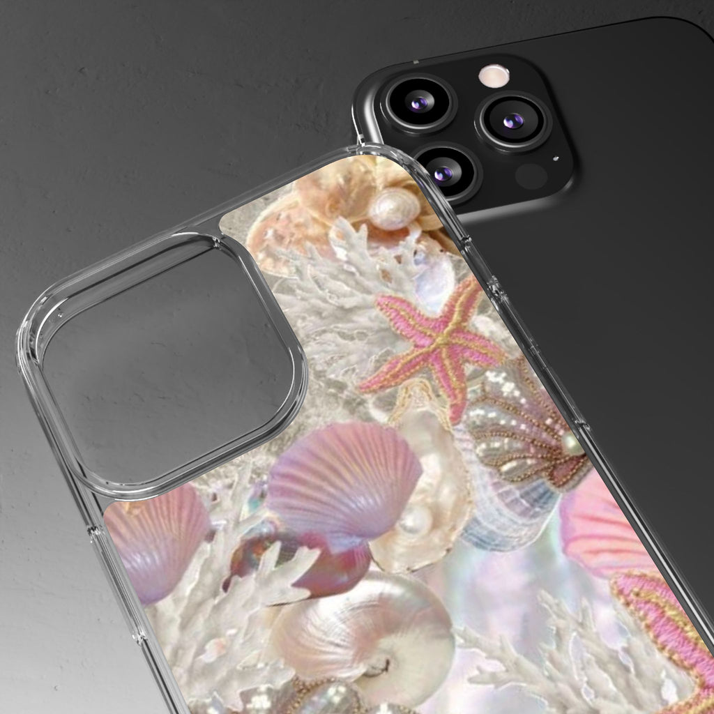 Seashell Gem Clear Phone Case — Iridescent Mermaid Beach Design