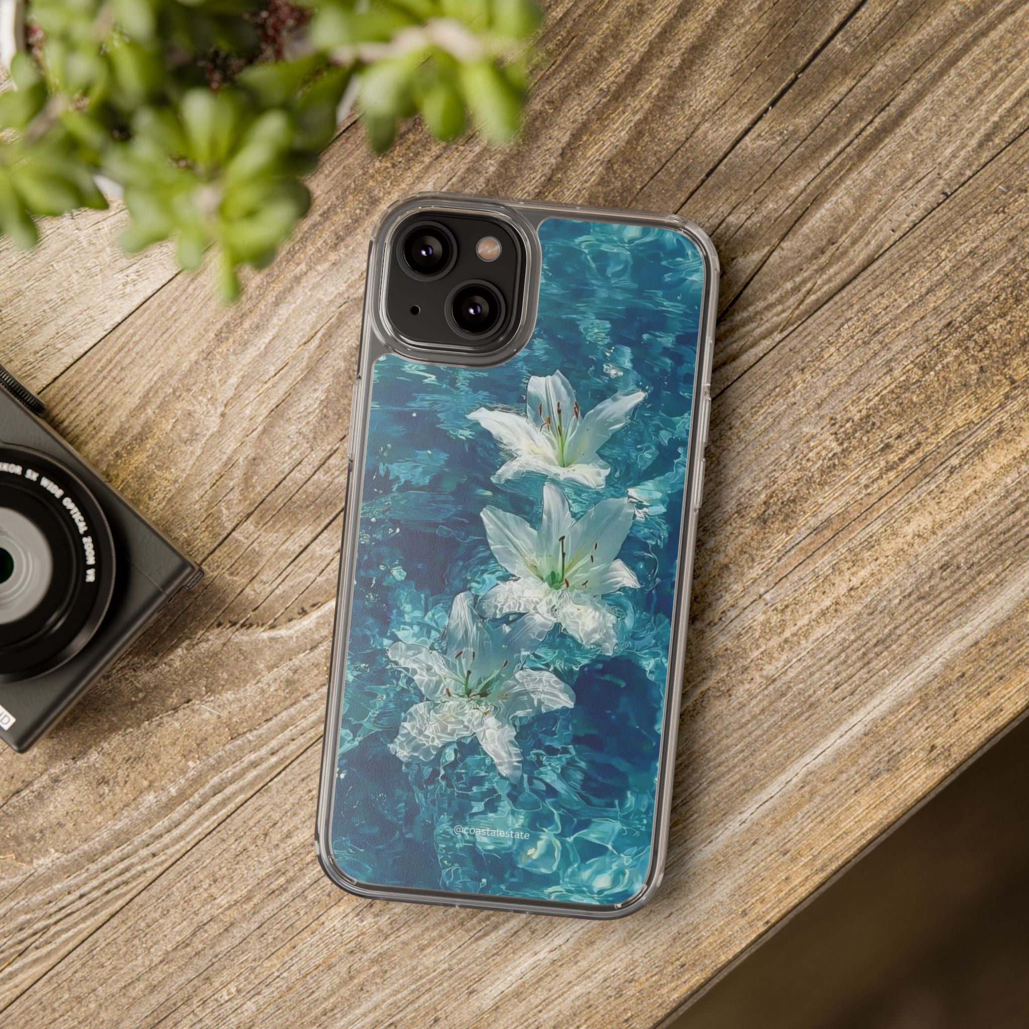 Clear Phone Case — Blue Water Lily Floral Design