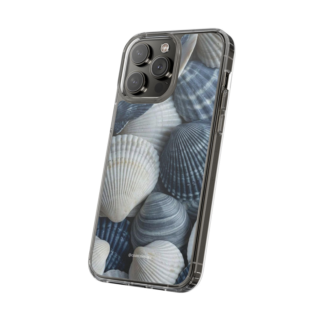 Seashell Pattern Clear Phone Case — Coastal Blue Shells iPhone Case