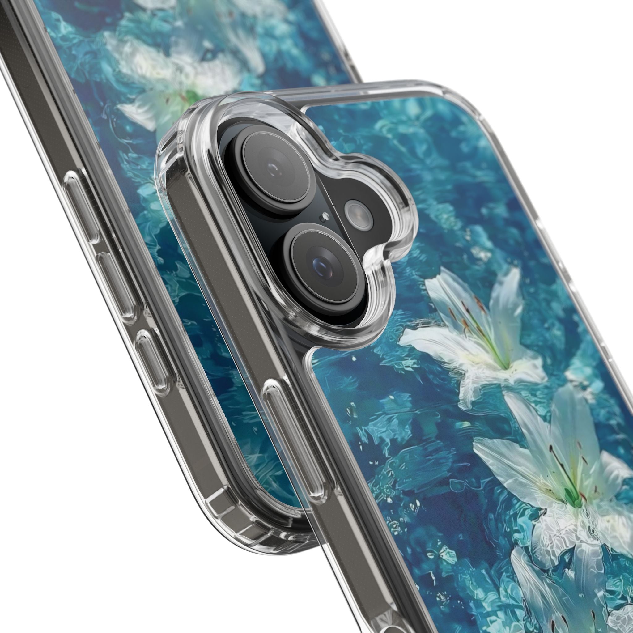 Clear Phone Case — Blue Water Lily Floral Design