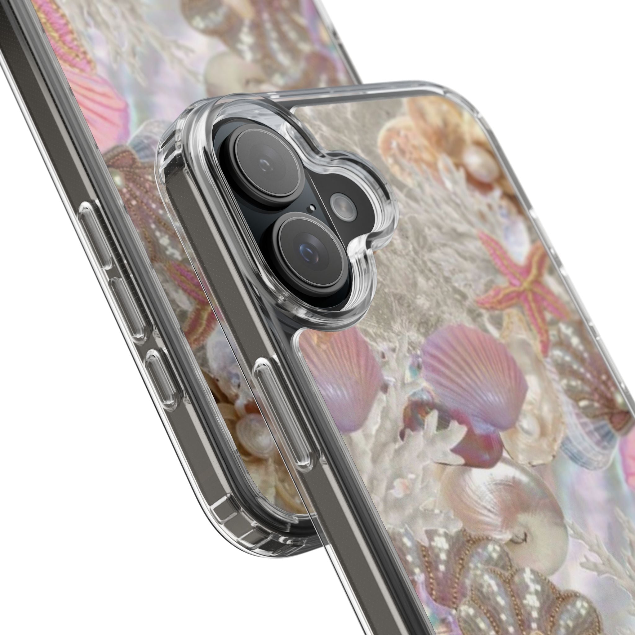 Seashell Gem Clear Phone Case — Iridescent Mermaid Beach Design