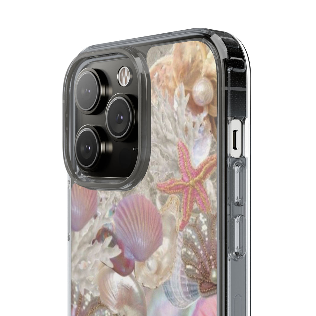 Seashell Gem Clear Phone Case — Iridescent Mermaid Beach Design