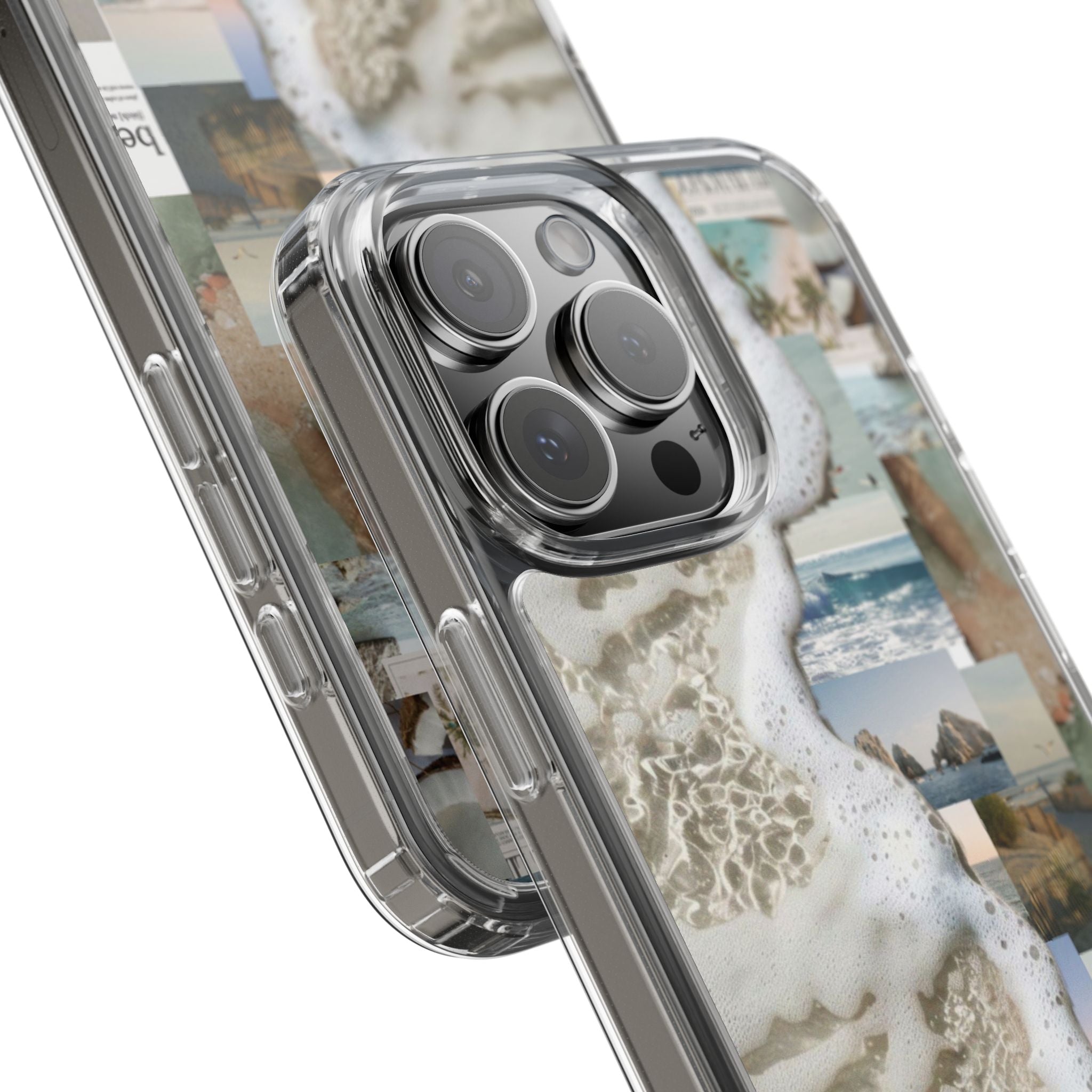 Clear Phone Case — Coastal Collage Beach Foam Design