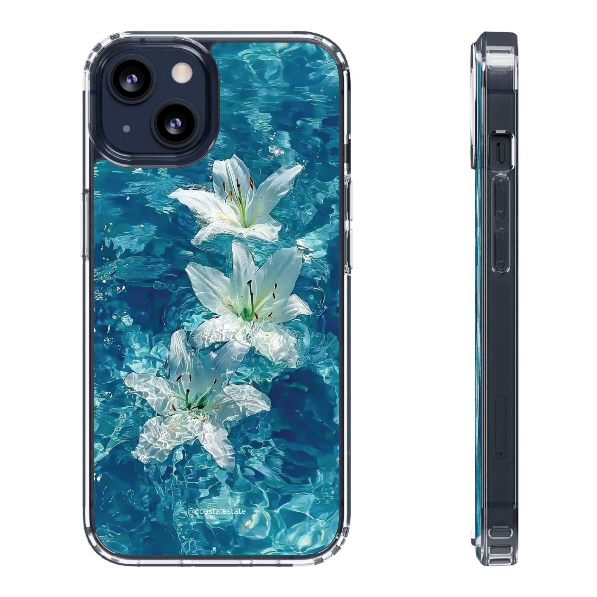 Clear Phone Case — Blue Water Lily Floral Design