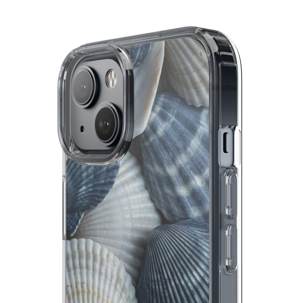Seashell Pattern Clear Phone Case — Coastal Blue Shells iPhone Case
