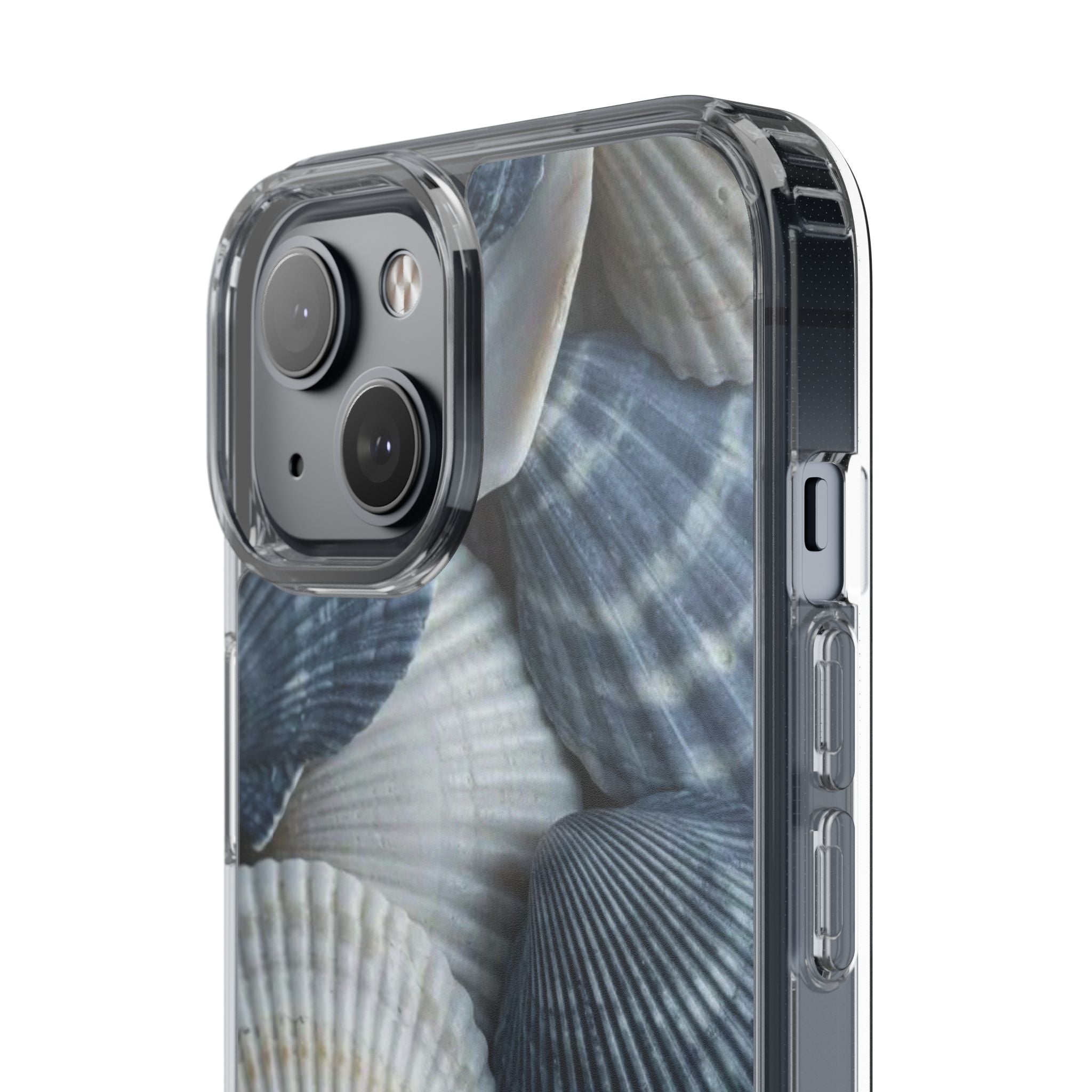 Seashell Pattern Clear Phone Case — Coastal Blue Shells iPhone Case