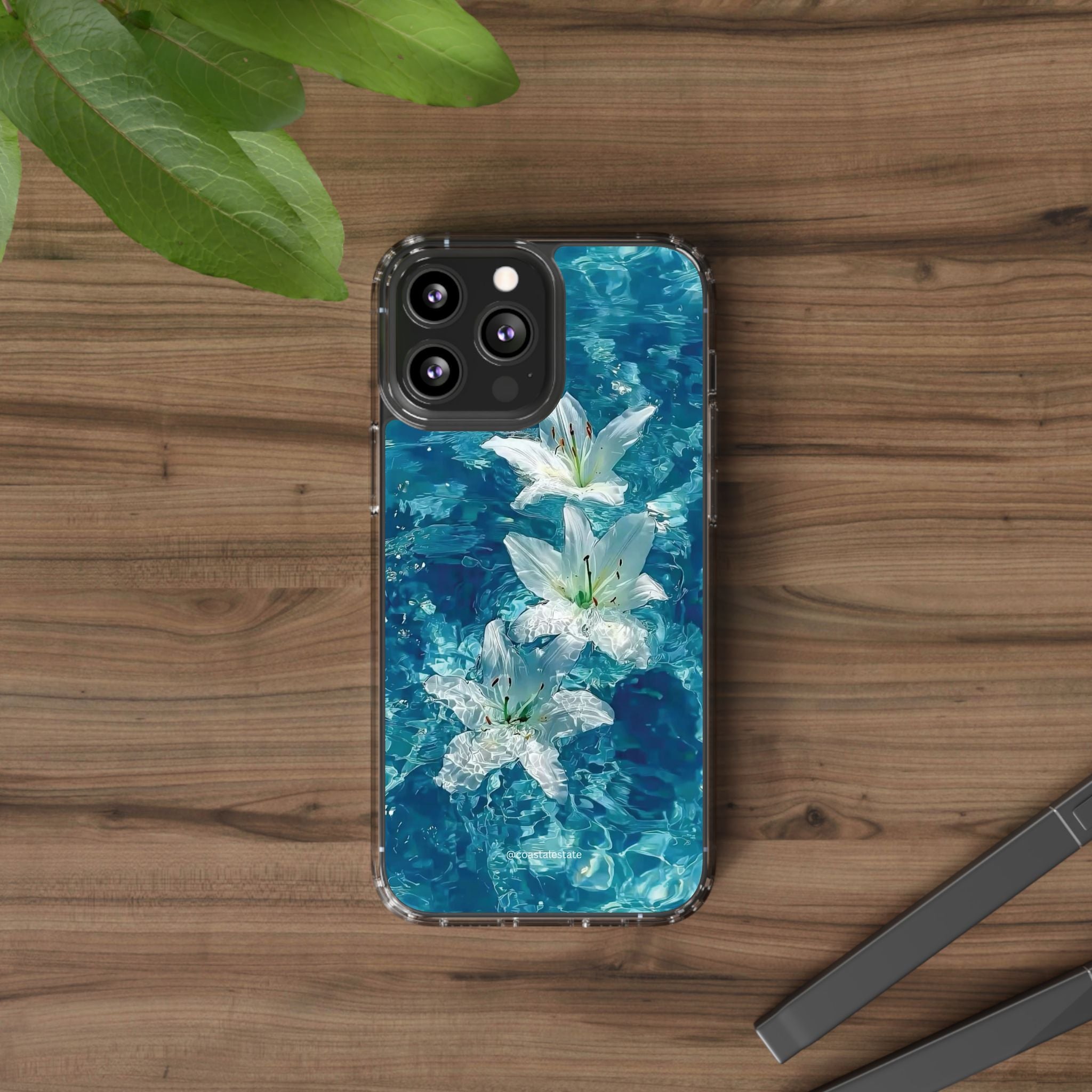 Clear Phone Case — Blue Water Lily Floral Design