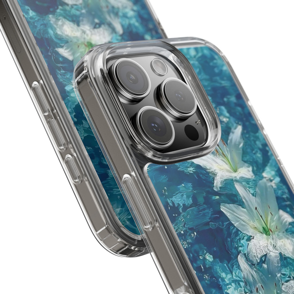 Clear Phone Case — Blue Water Lily Floral Design