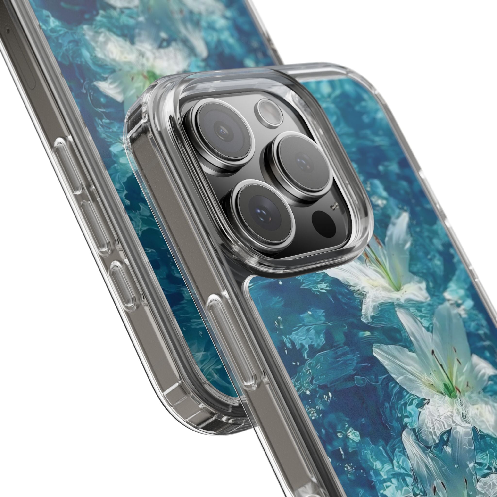 Clear Phone Case — Blue Water Lily Floral Design