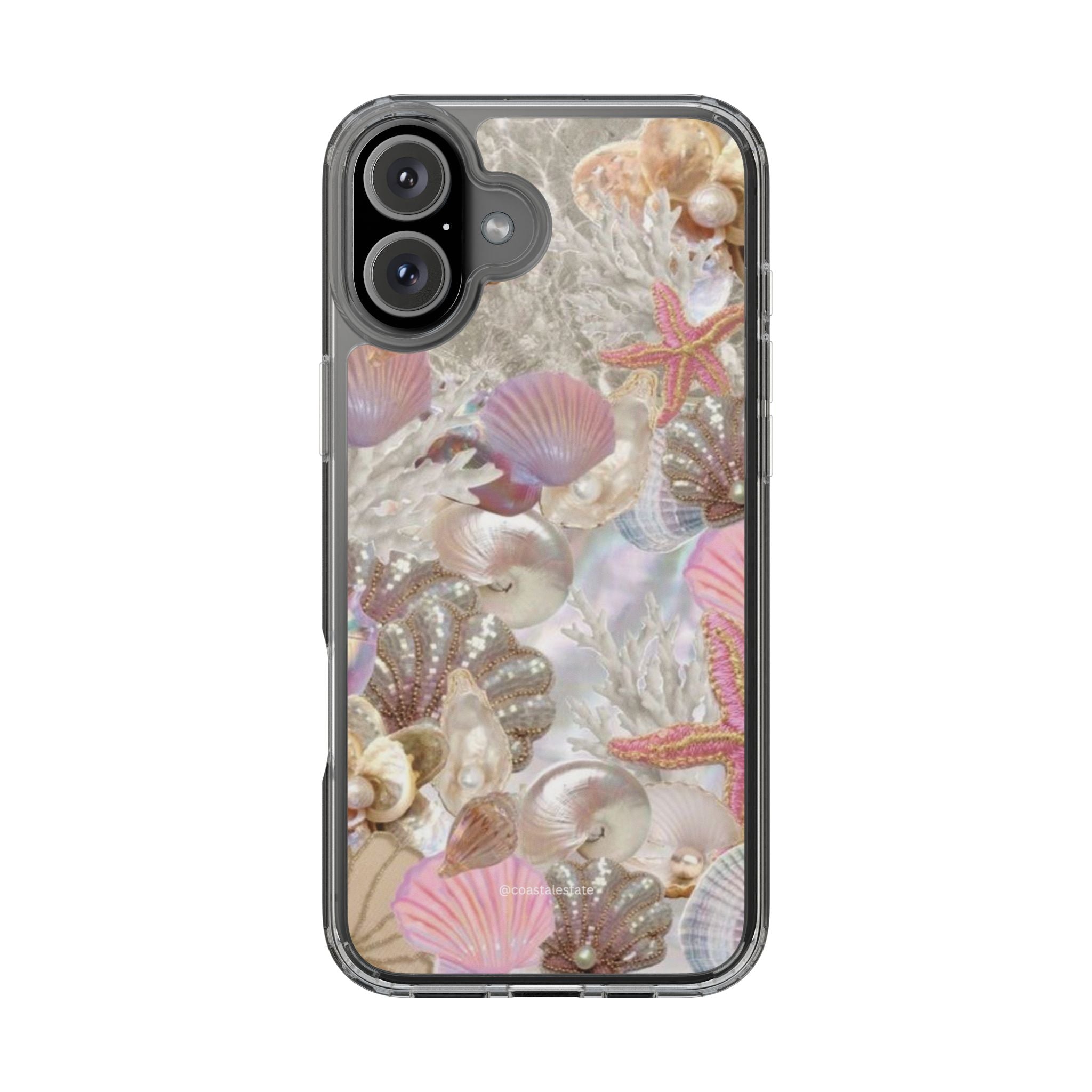 Seashell Gem Clear Phone Case — Iridescent Mermaid Beach Design