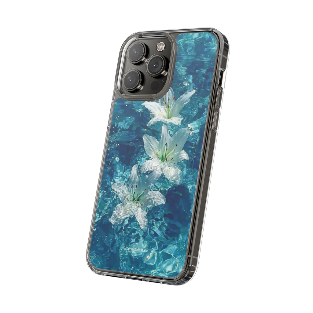 Clear Phone Case — Blue Water Lily Floral Design