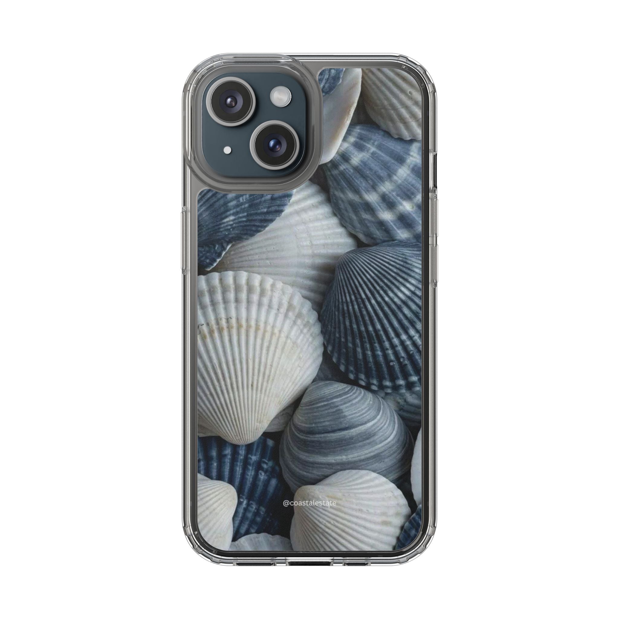 Seashell Pattern Clear Phone Case — Coastal Blue Shells iPhone Case