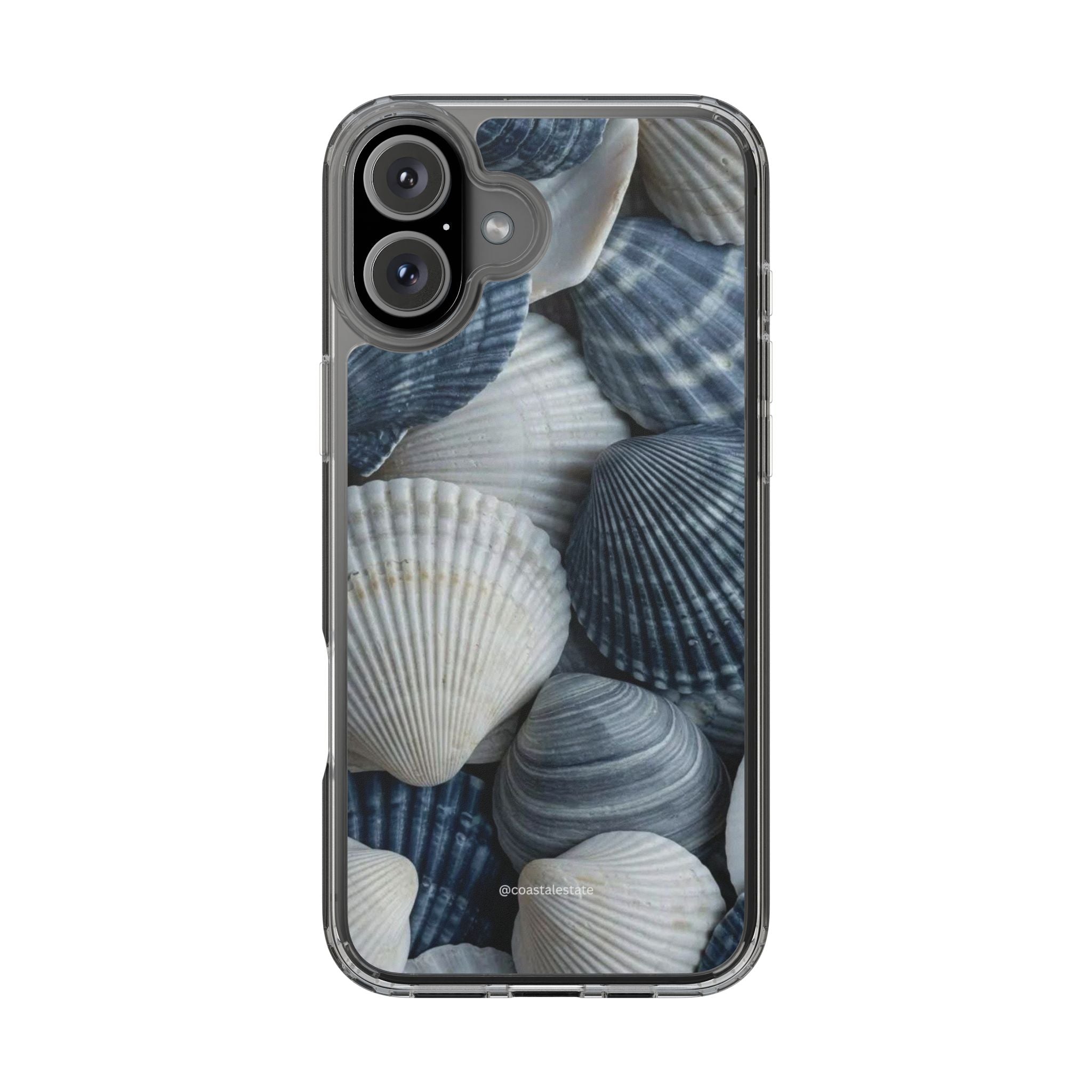 Seashell Pattern Clear Phone Case — Coastal Blue Shells iPhone Case