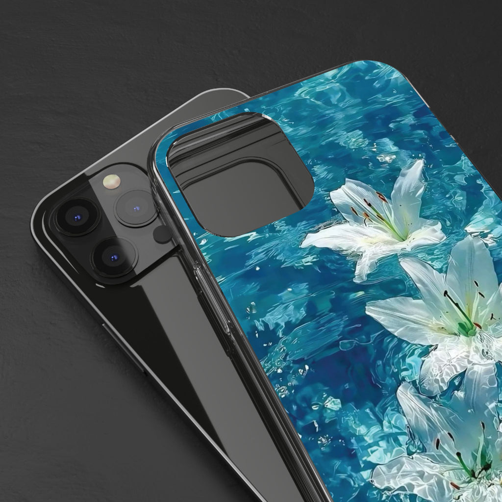 Clear Phone Case — Blue Water Lily Floral Design