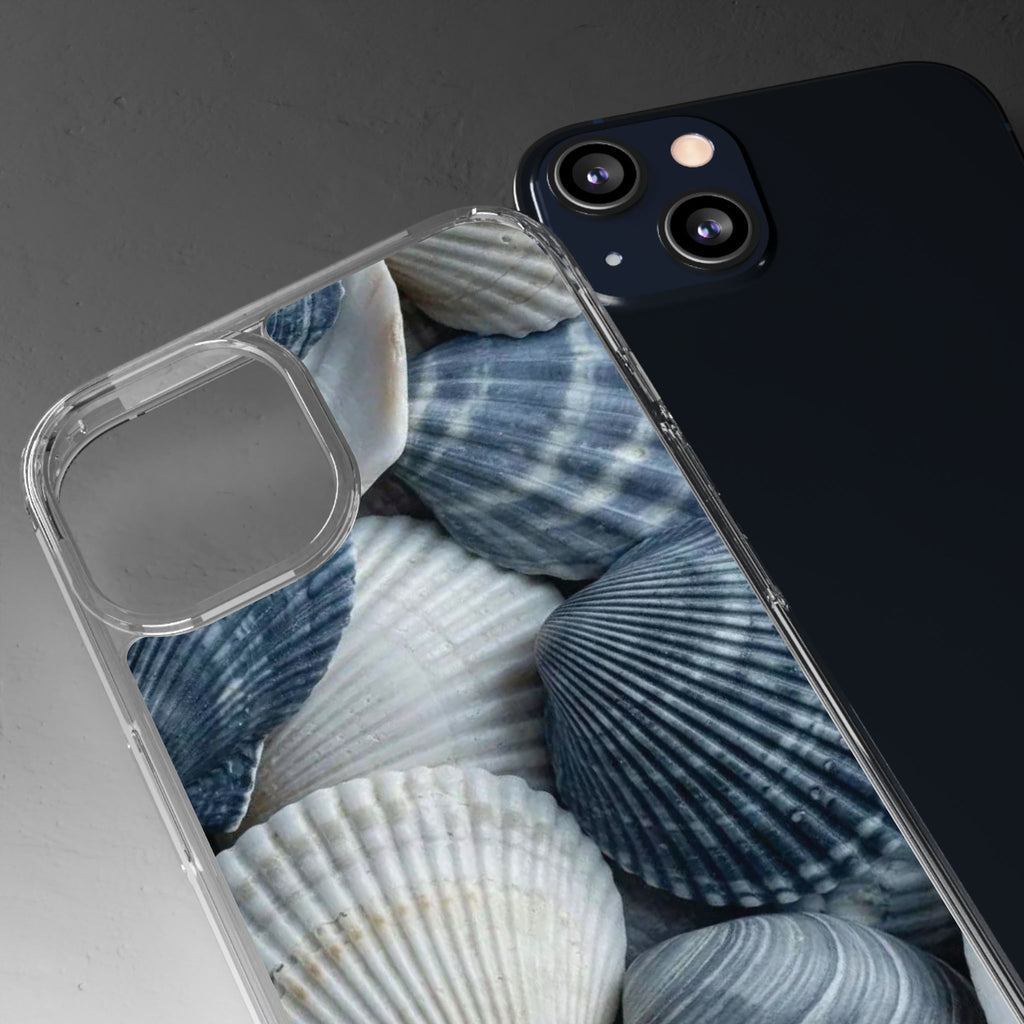 Seashell Pattern Clear Phone Case — Coastal Blue Shells iPhone Case