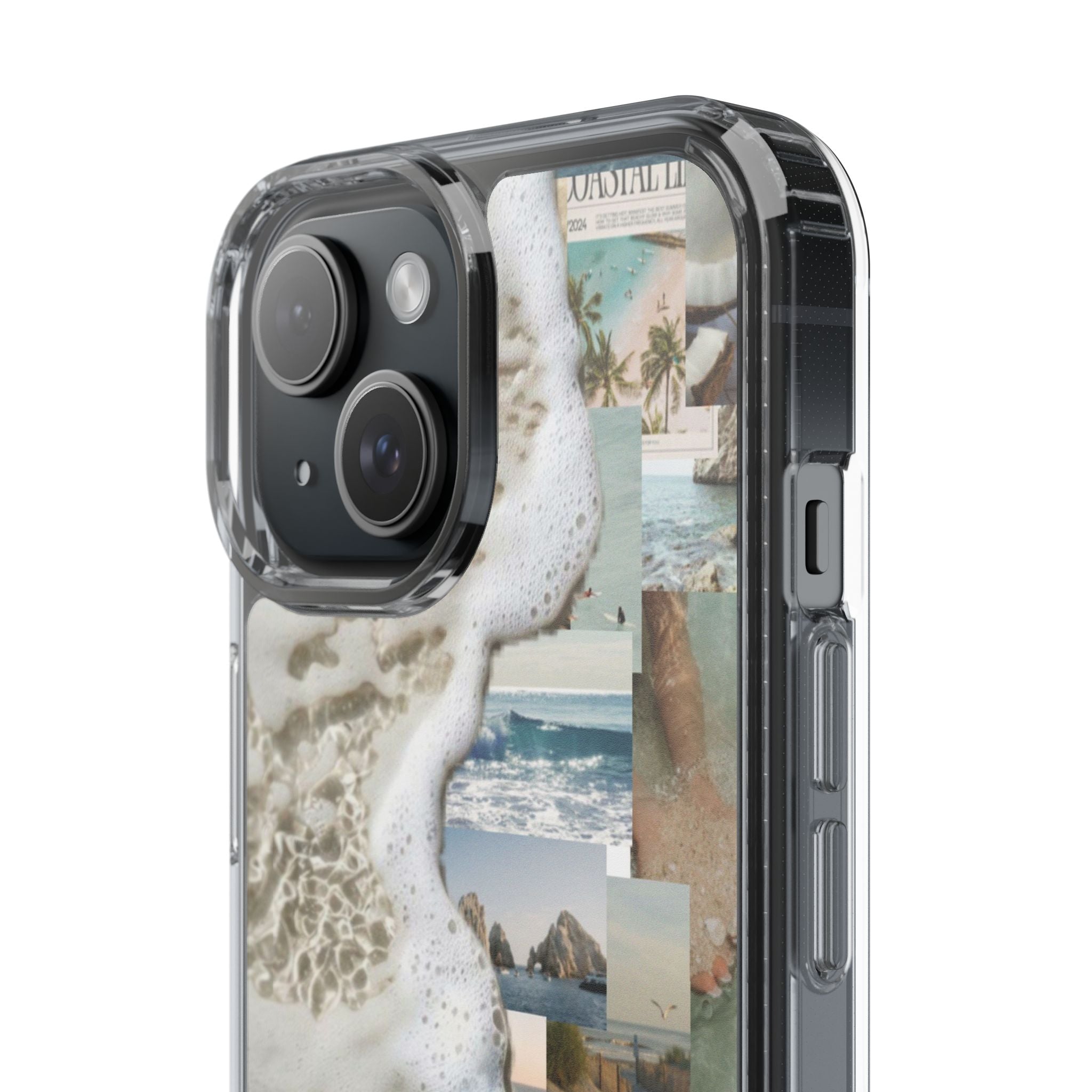 Clear Phone Case — Coastal Collage Beach Foam Design