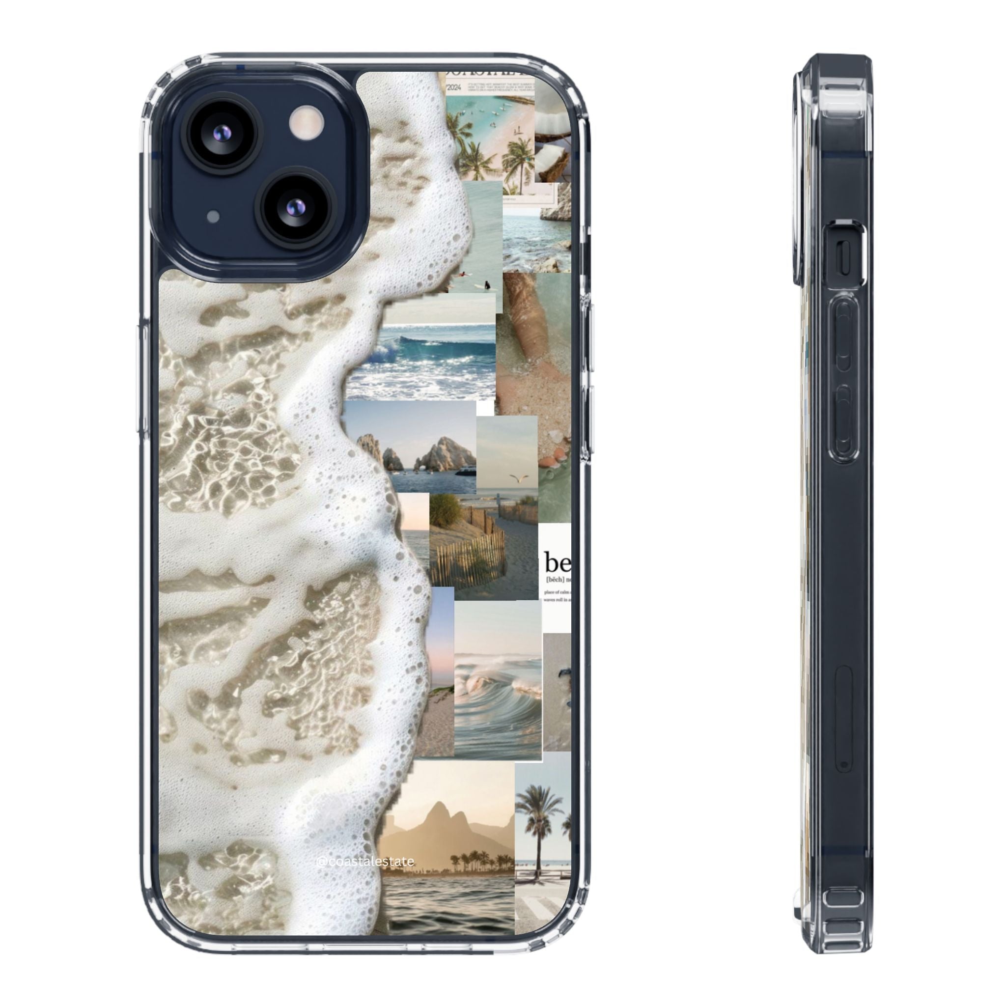 Clear Phone Case — Coastal Collage Beach Foam Design