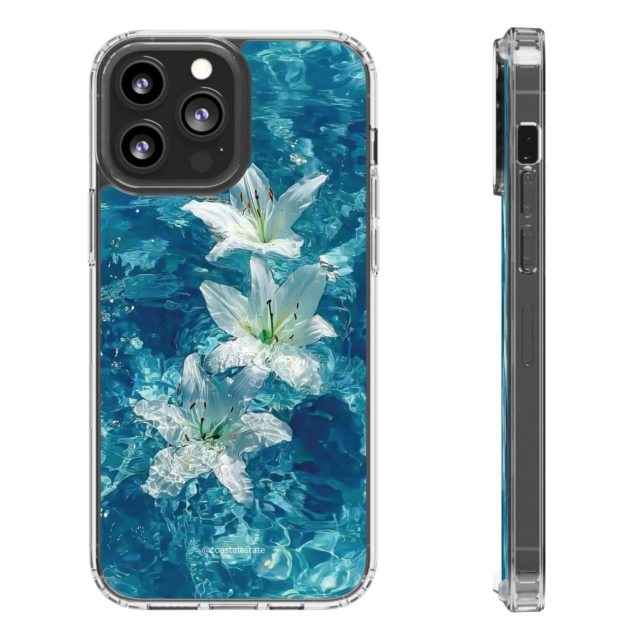 Clear Phone Case — Blue Water Lily Floral Design