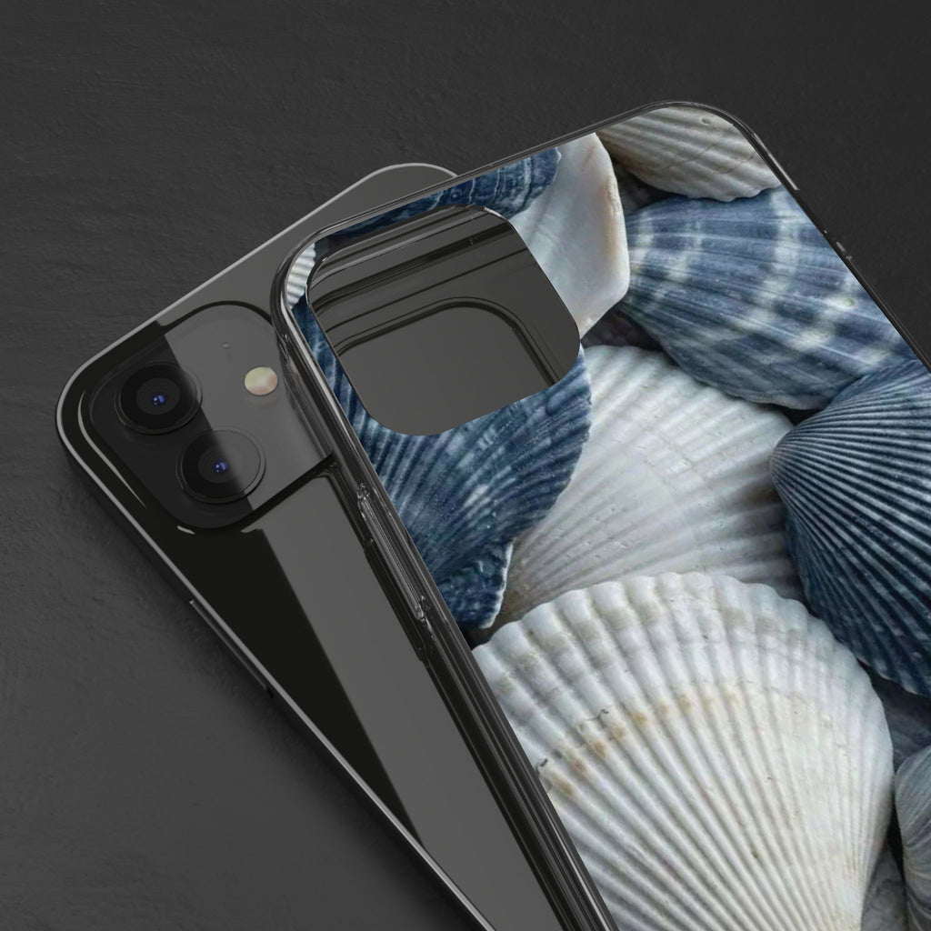 Seashell Pattern Clear Phone Case — Coastal Blue Shells iPhone Case