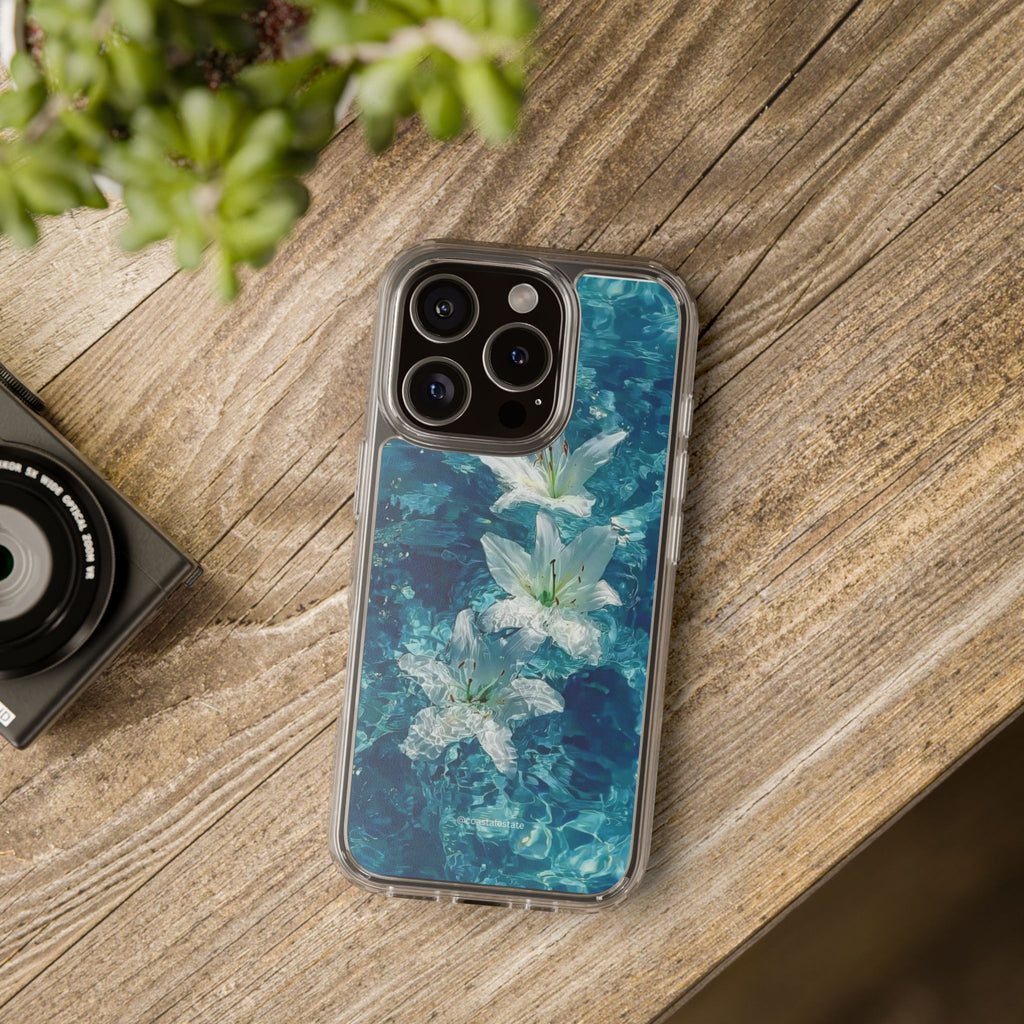 Clear Phone Case — Blue Water Lily Floral Design